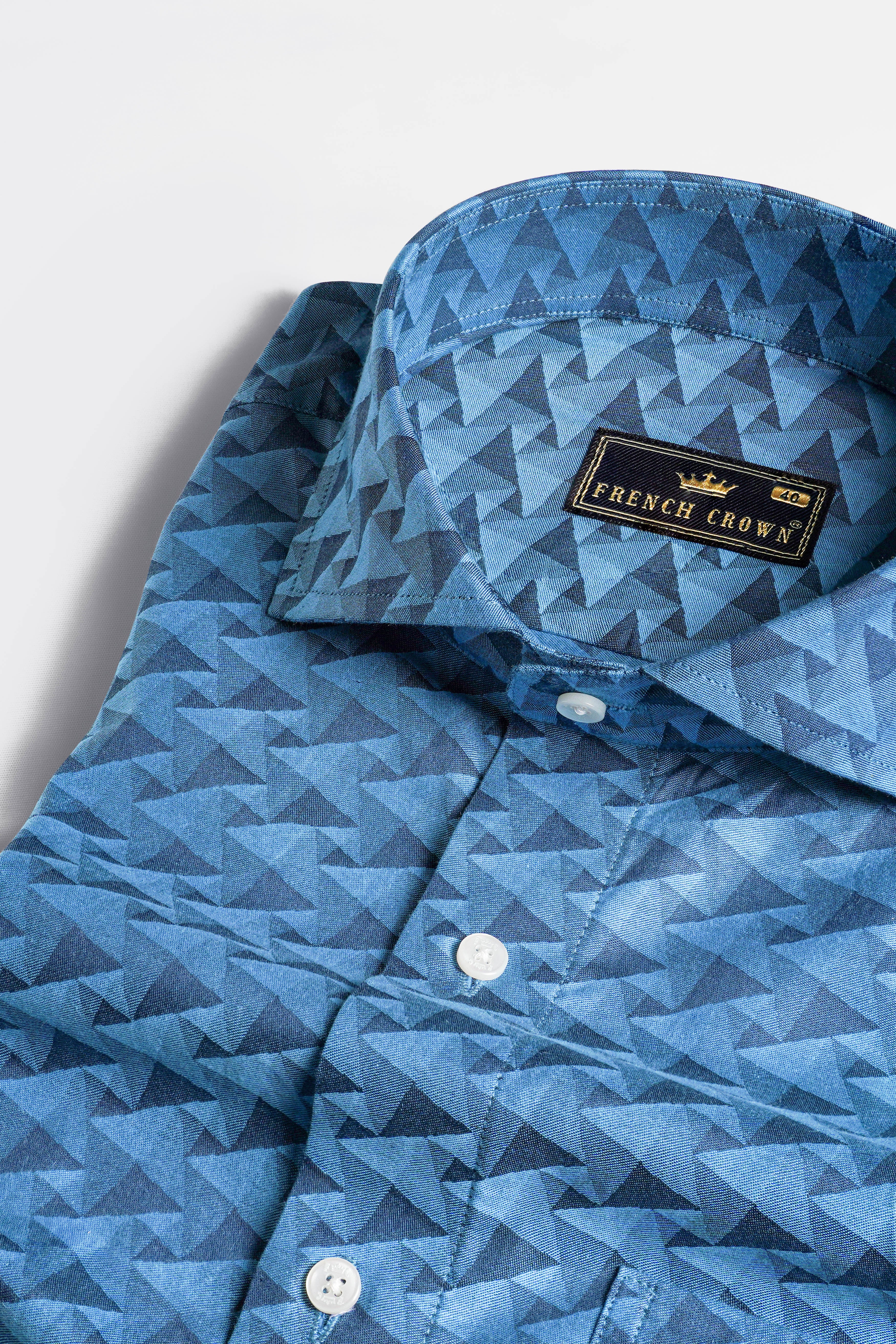 Danube Blue with Blumine 3D art Jacquard Textured Premium Giza Cotton Shirt