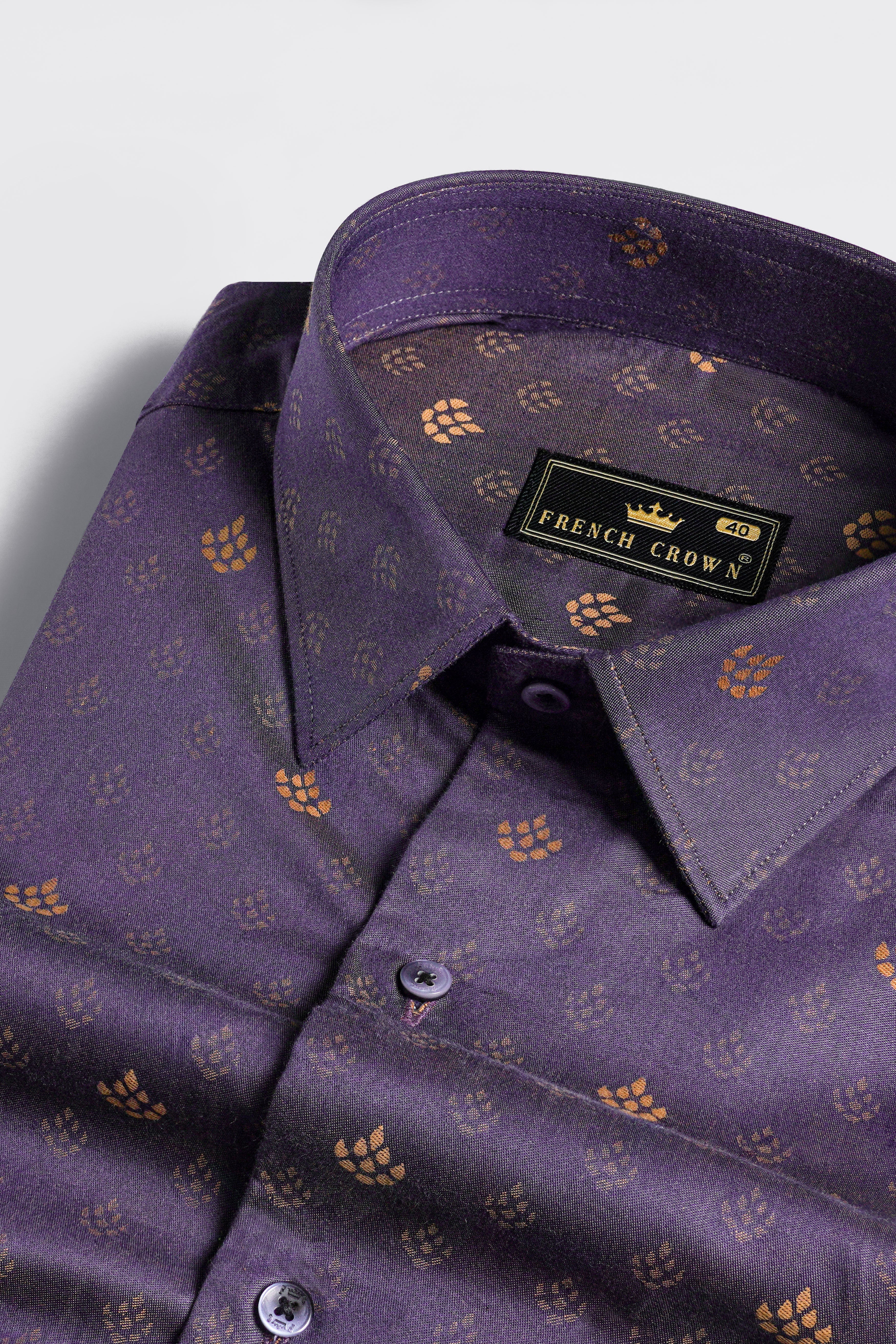 Mulled Wine Violet Paw Jacquard Textured Premium Giza Cotton Shirt