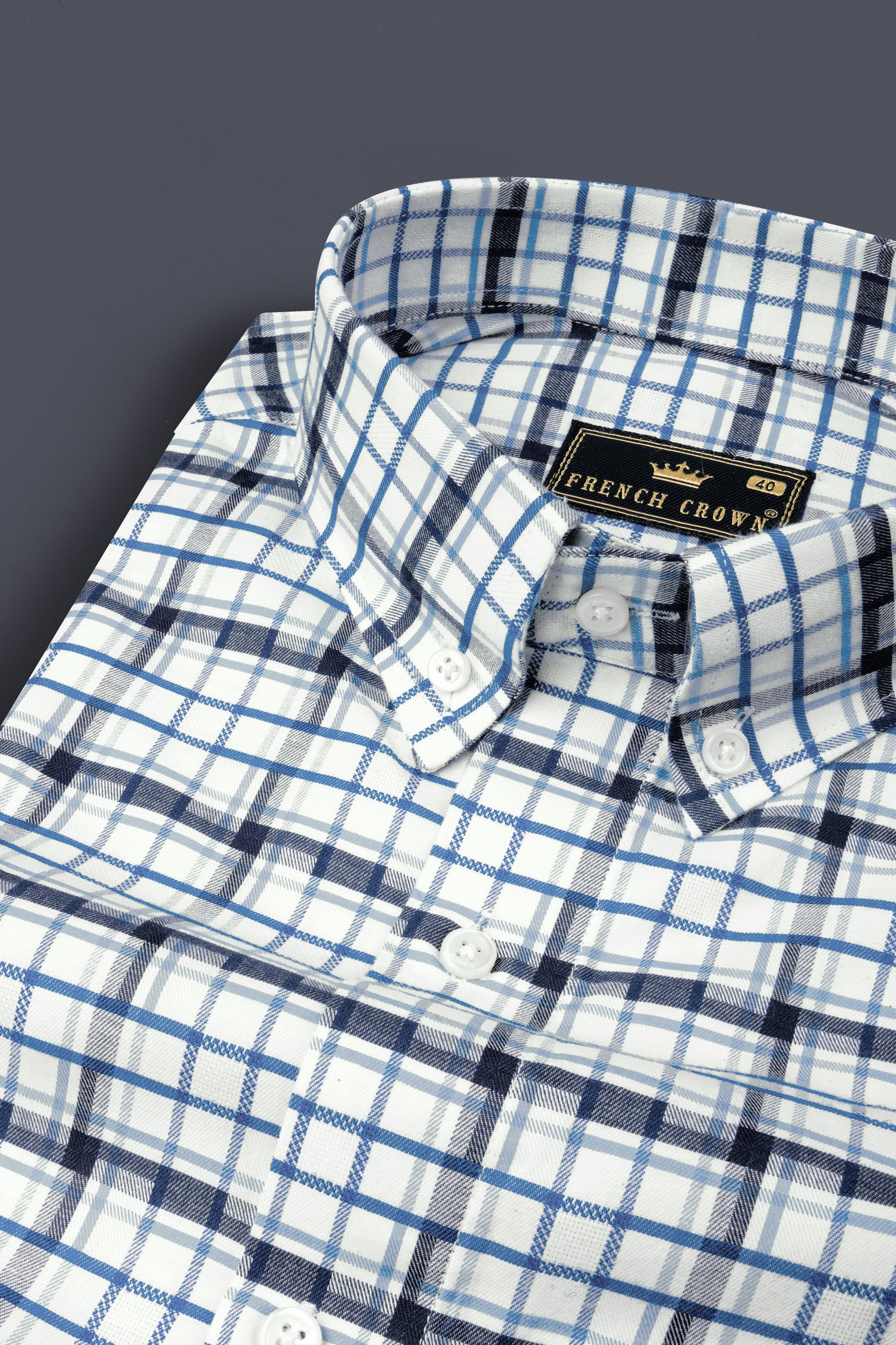 Limed Spruce Blue and Metallic Blue and white Twill Plaid Premium Cotton Shirt
