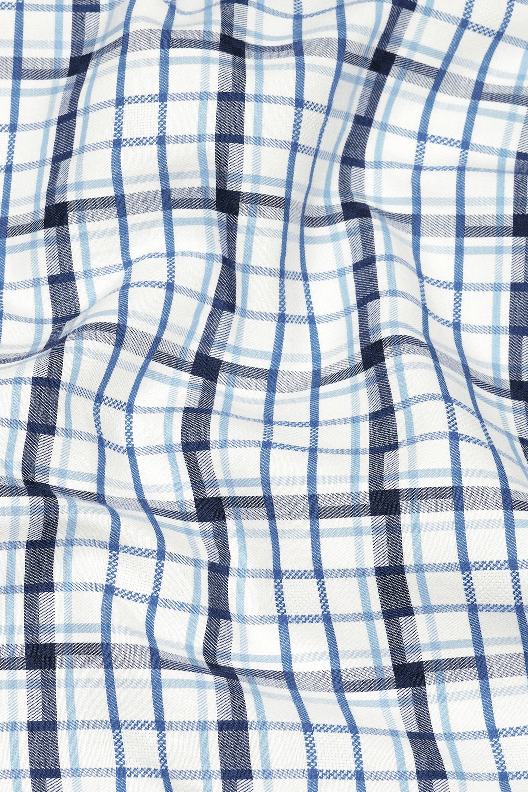 Limed Spruce Blue and Metallic Blue and white Twill Plaid Premium Cotton Shirt