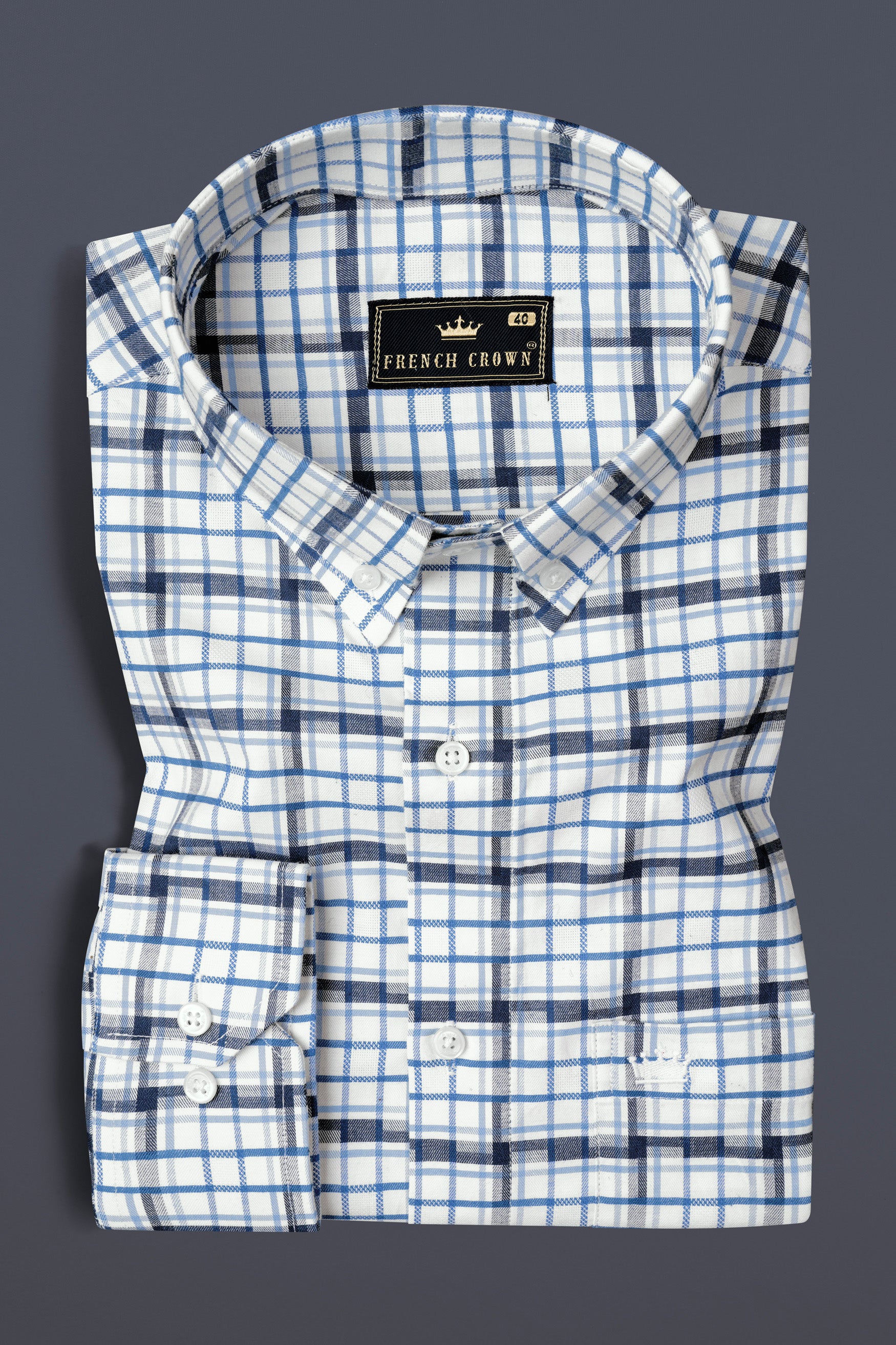 Limed Spruce Blue and Metallic Blue and white Twill Plaid Premium Cotton Shirt