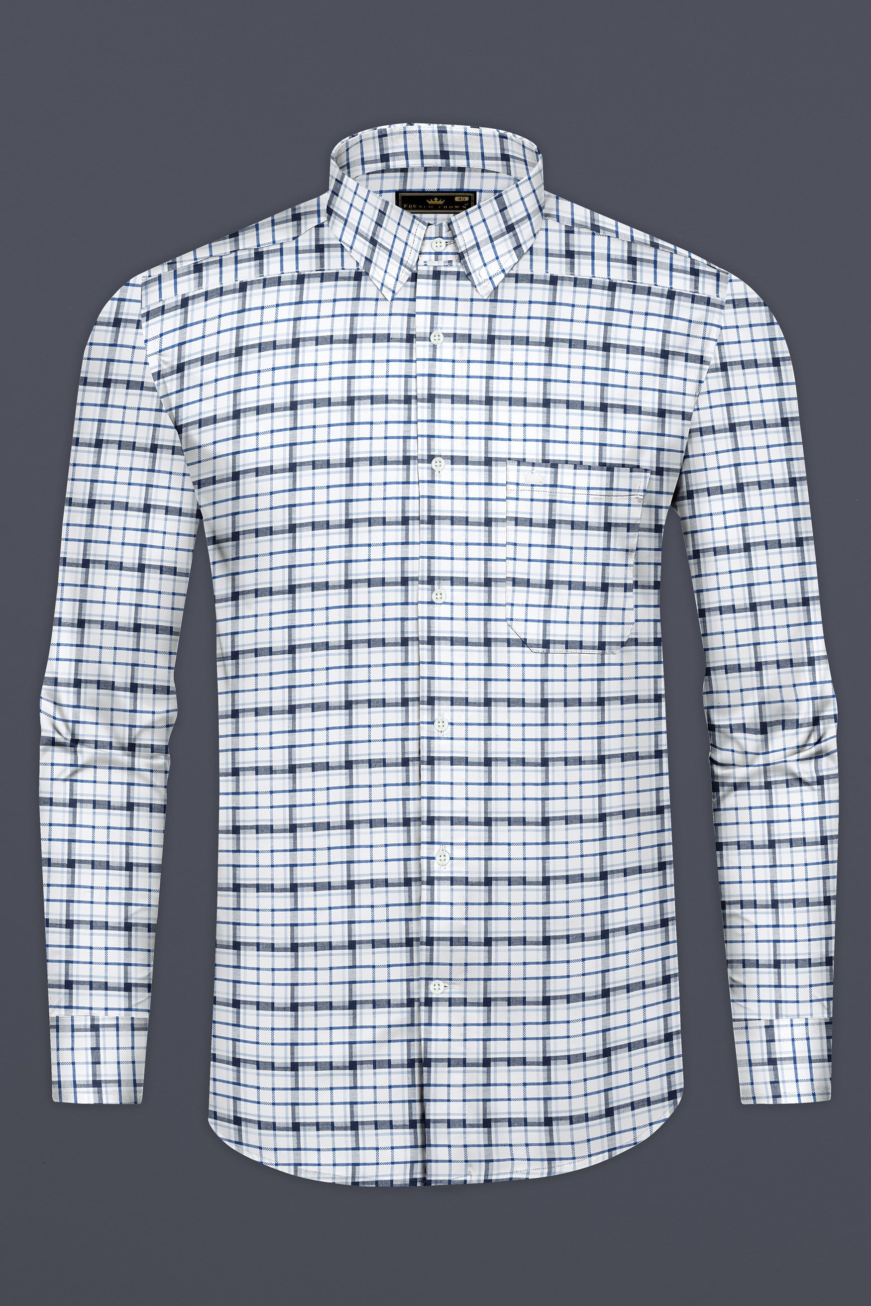 Limed Spruce Blue and Metallic Blue and white Twill Plaid Premium Cotton Shirt