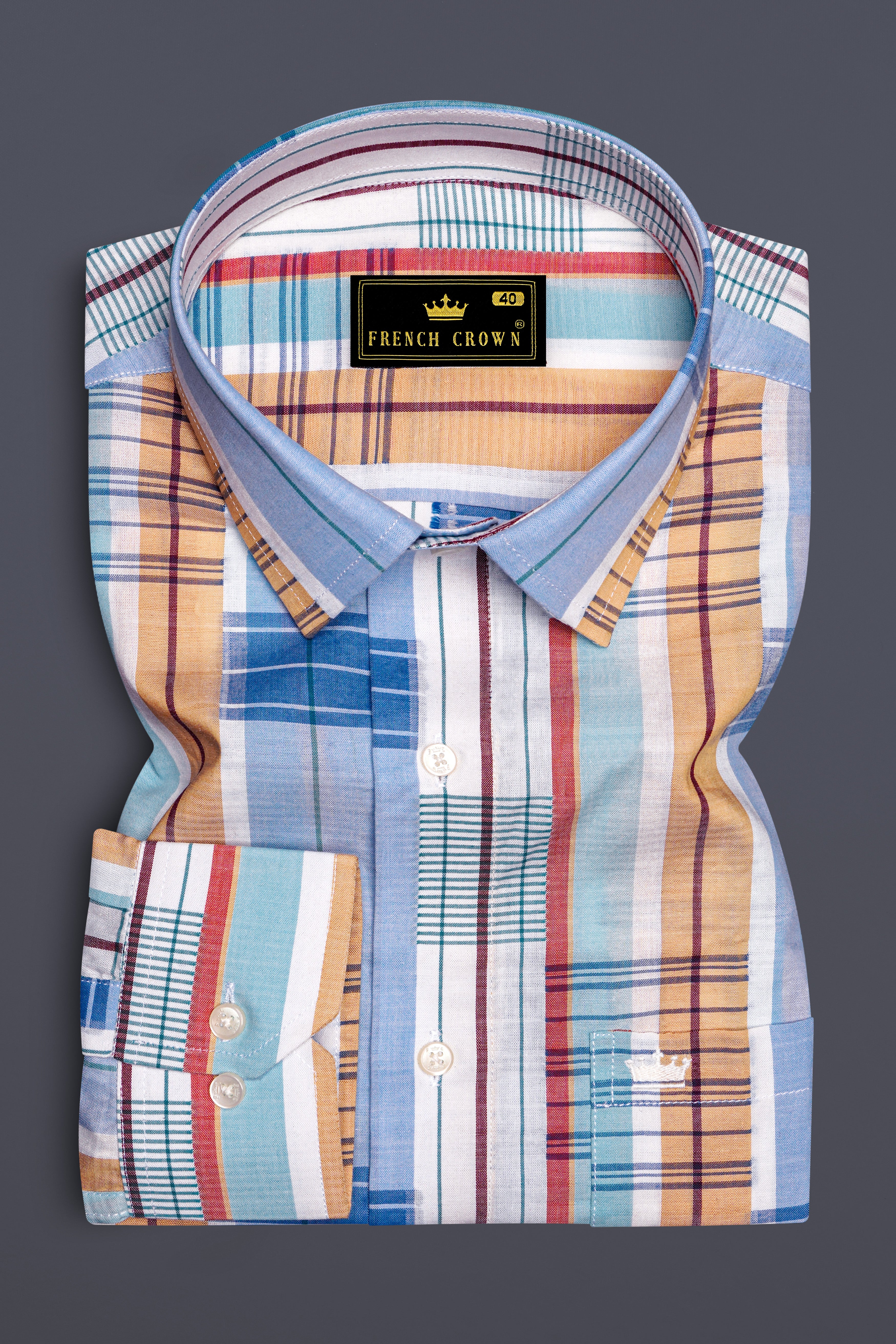 Gainsboro Blue Multicolor Striped Premium Cotton Shirt