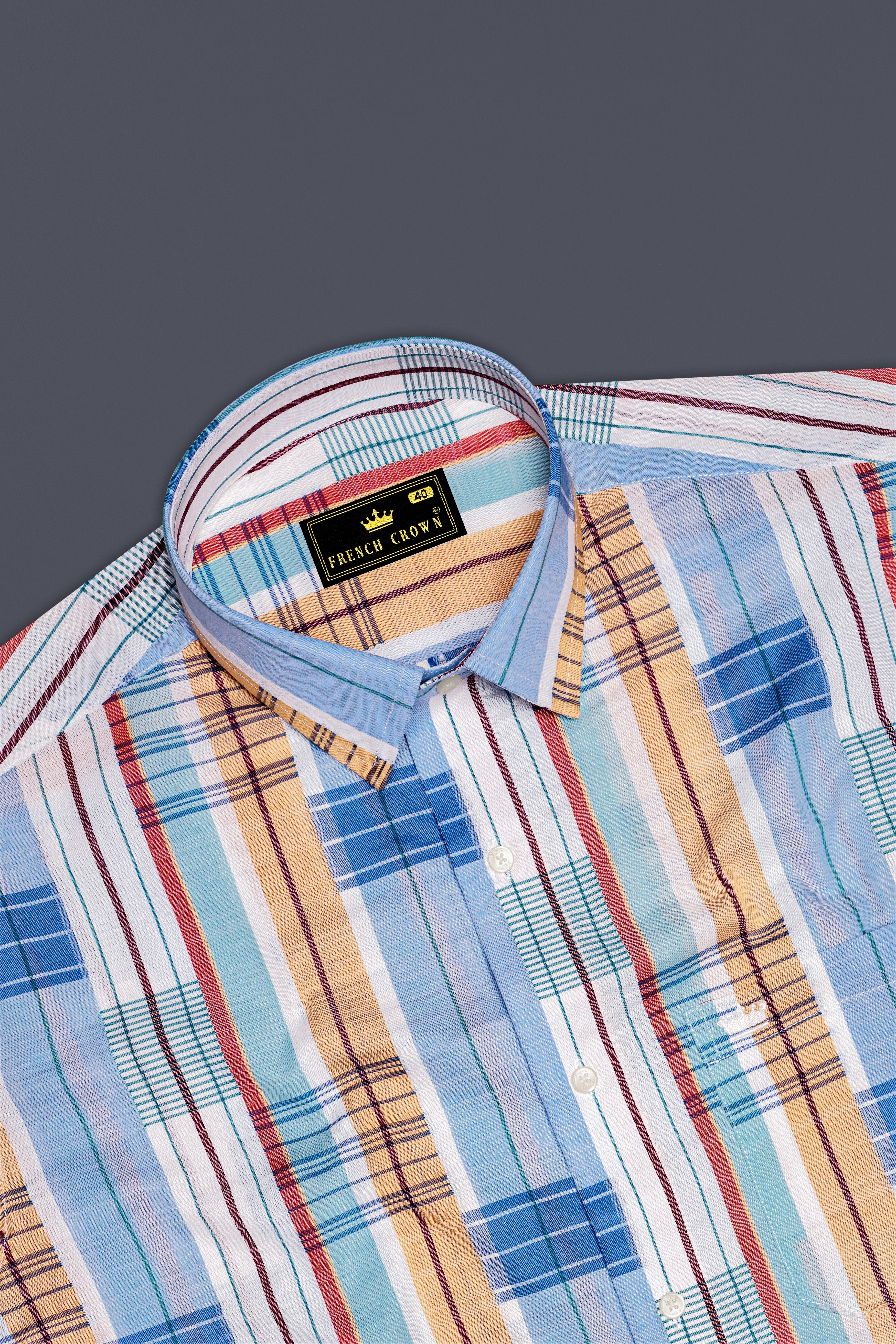 Gainsboro Blue Multicolor Striped Premium Cotton Shirt