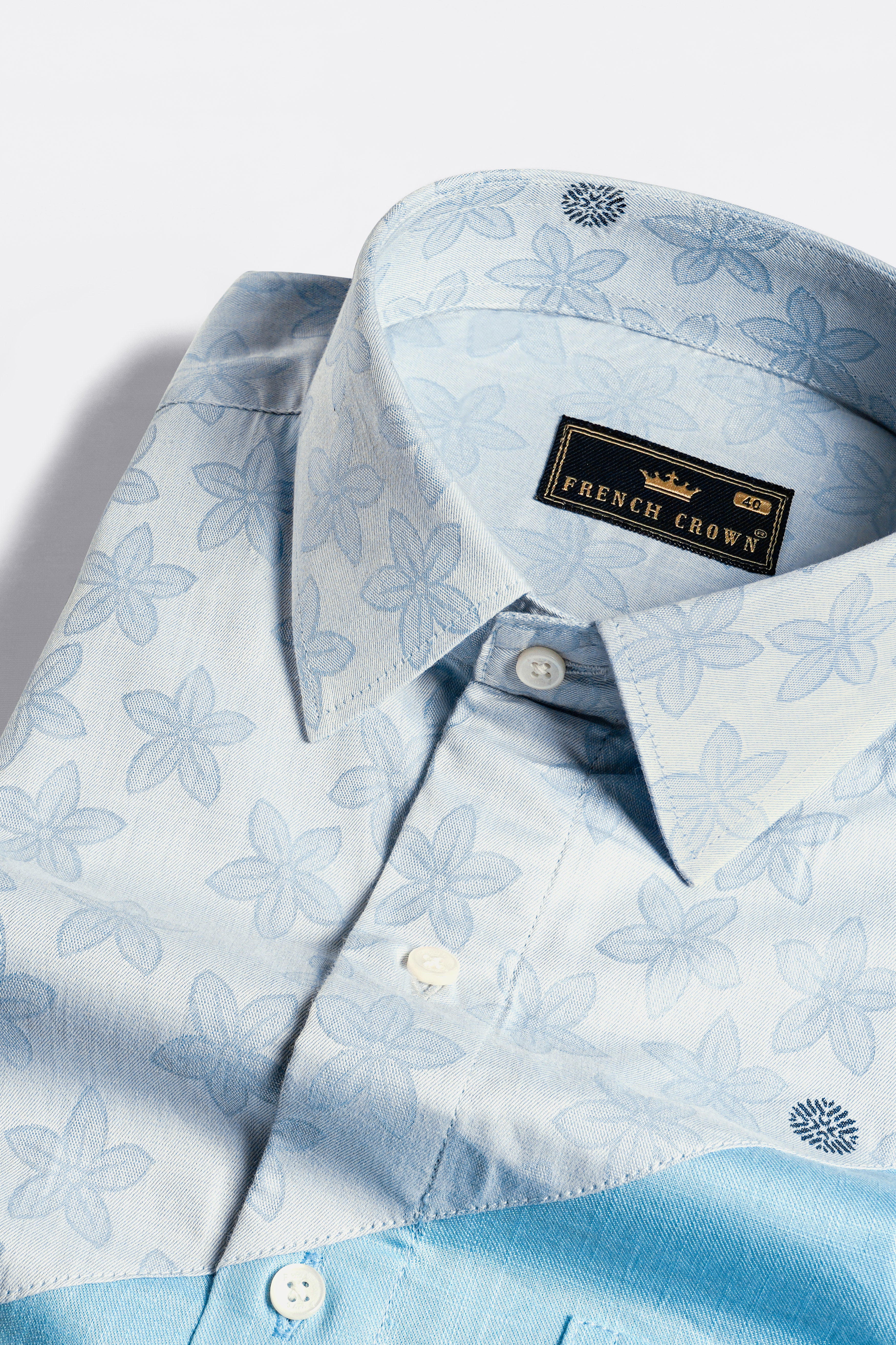 Mystic Baby Blue Floral Textured with Tiffany Jacquard Premium Giza Cotton Shirt