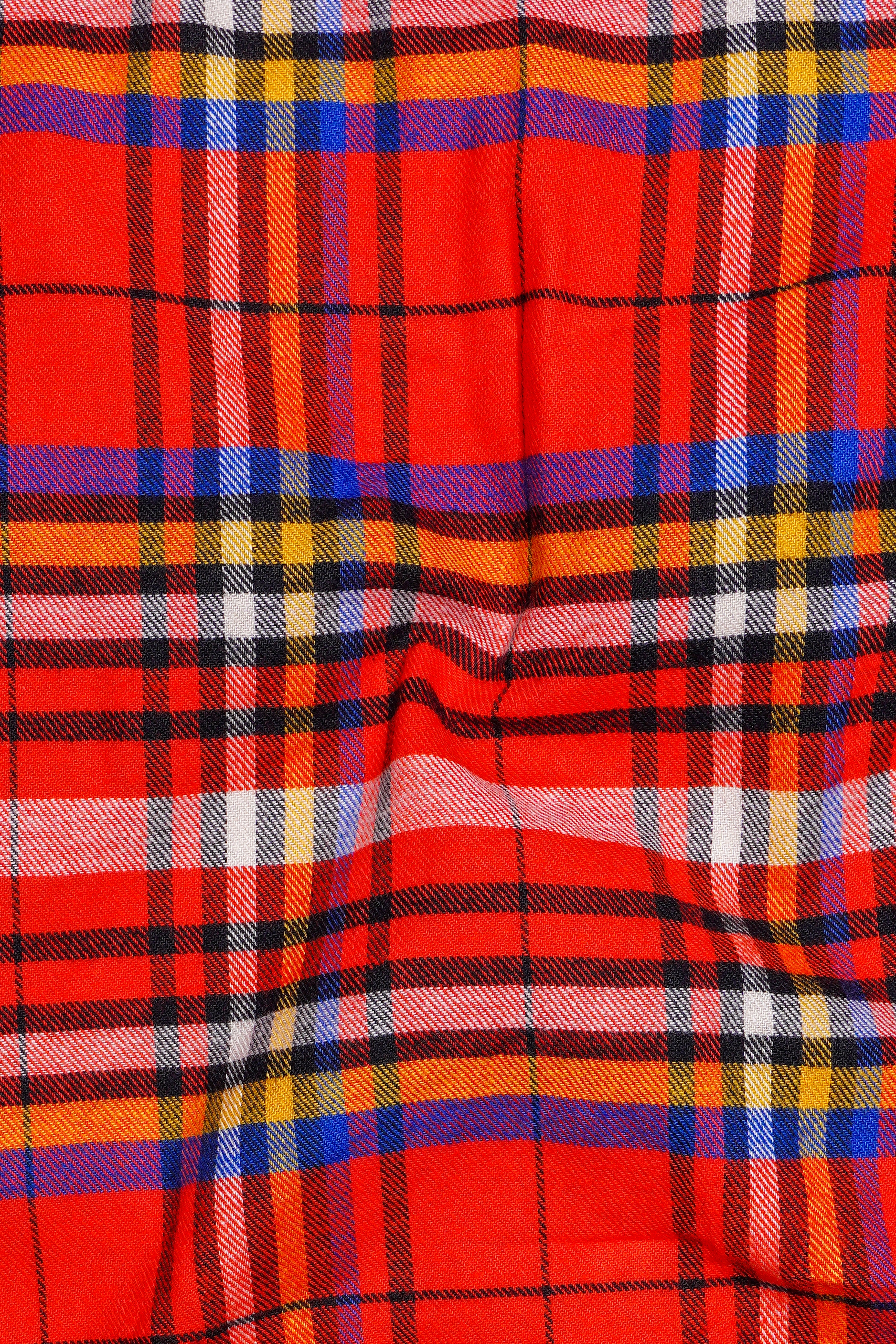 Cinnabar Red with Cloud Burst Blue Plaid Designer Flannel Shirt