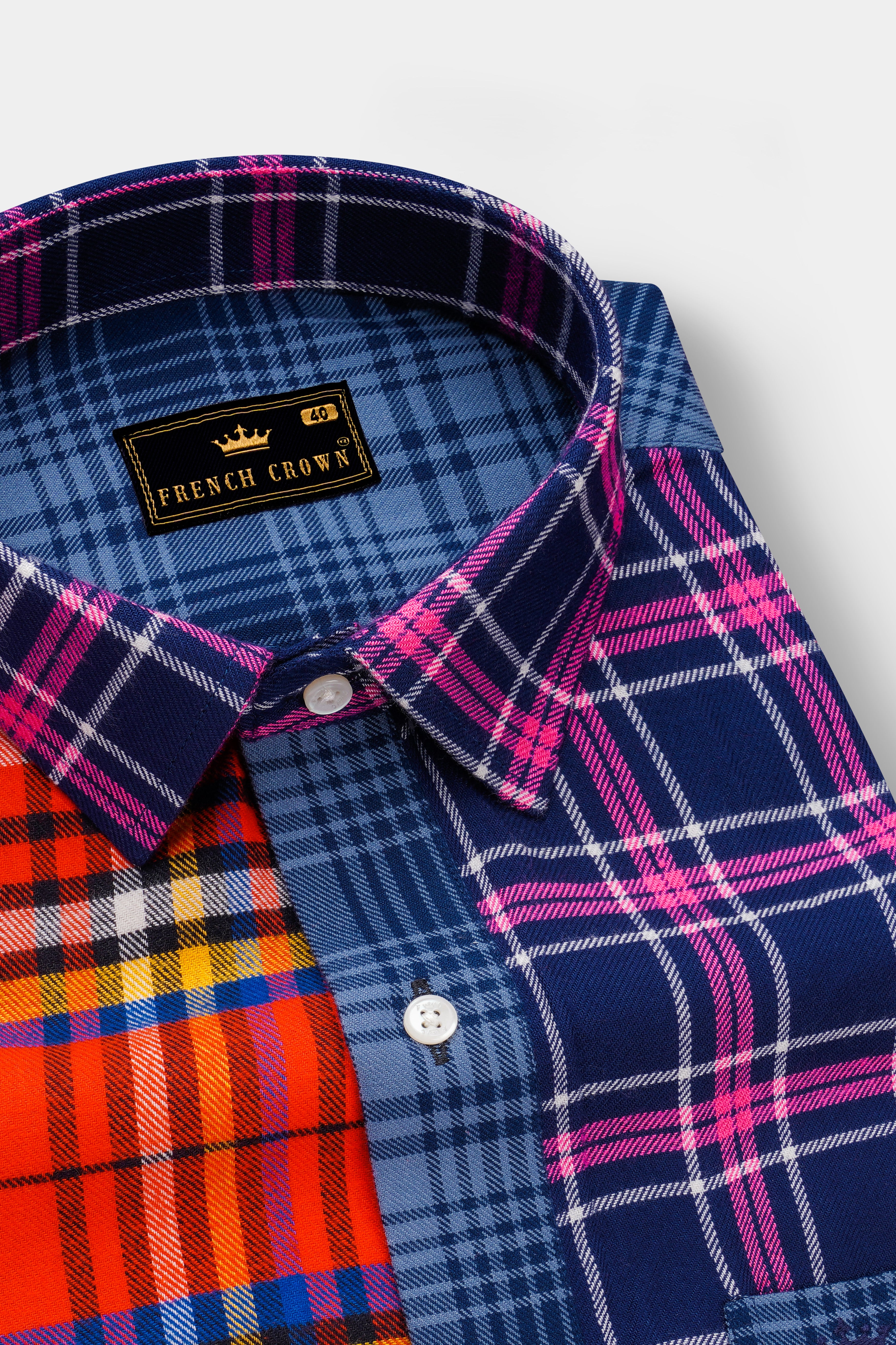 Cinnabar Red with Cloud Burst Blue Plaid Designer Flannel Shirt