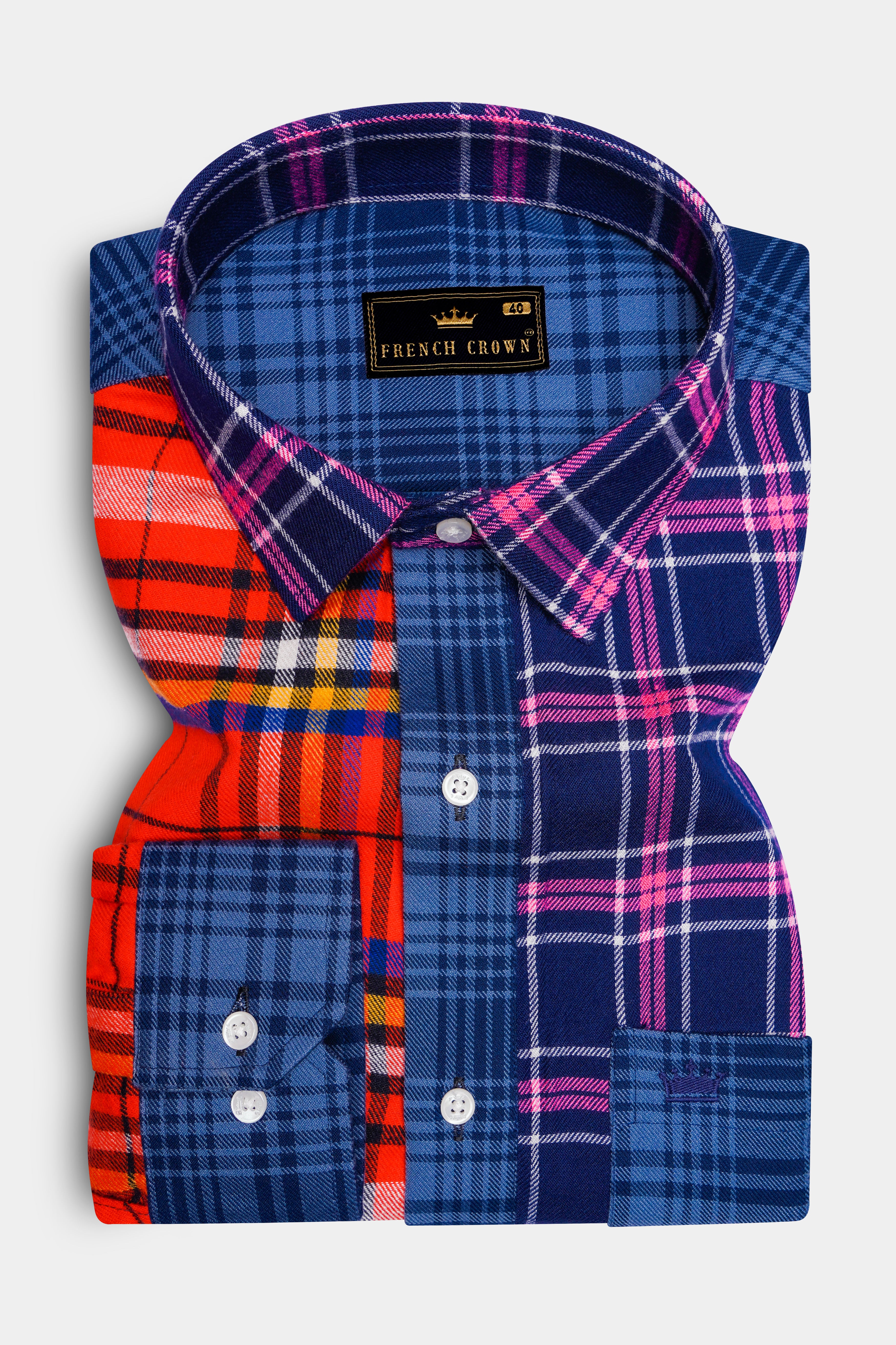 Cinnabar Red with Cloud Burst Blue Plaid Designer Flannel Shirt