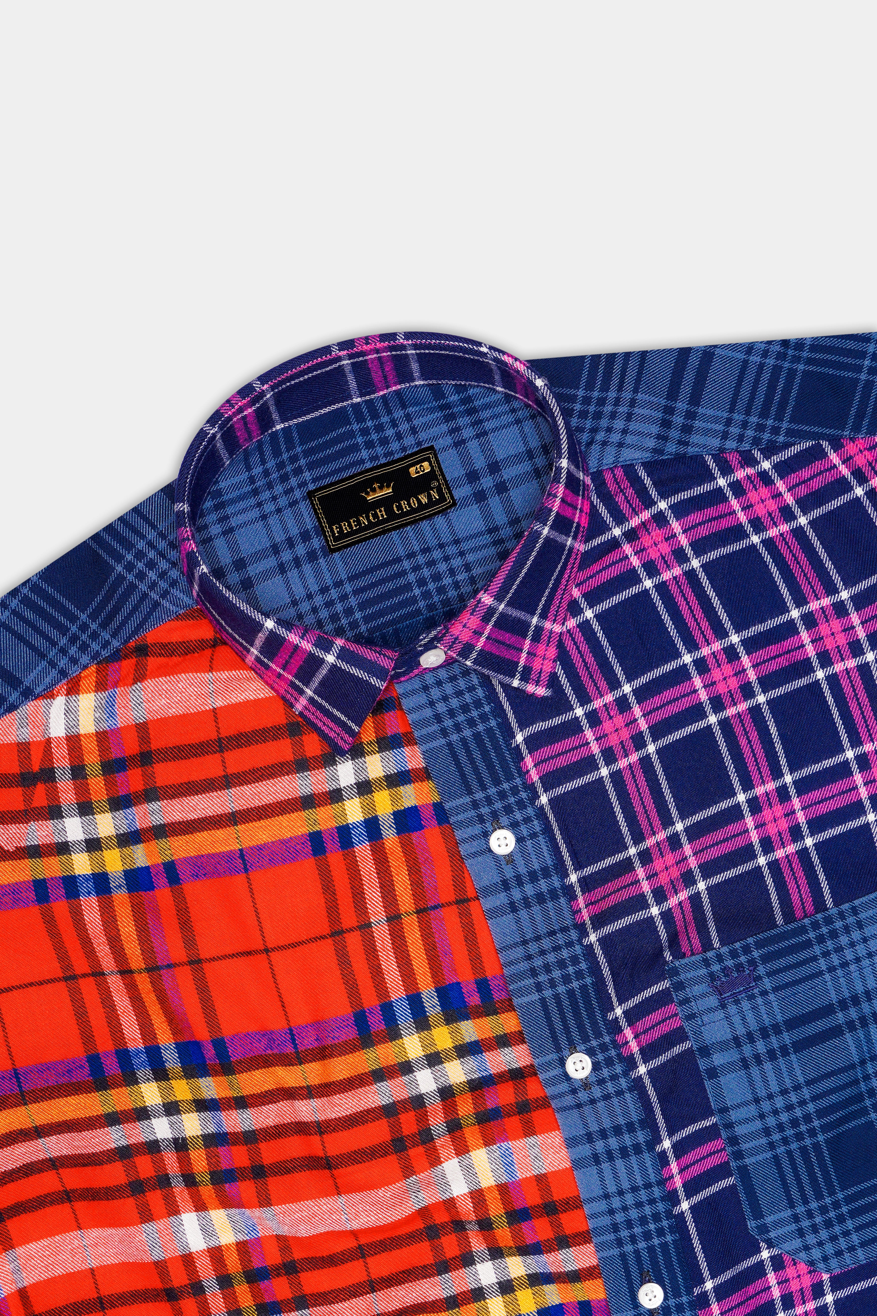 Cinnabar Red with Cloud Burst Blue Plaid Designer Flannel Shirt
