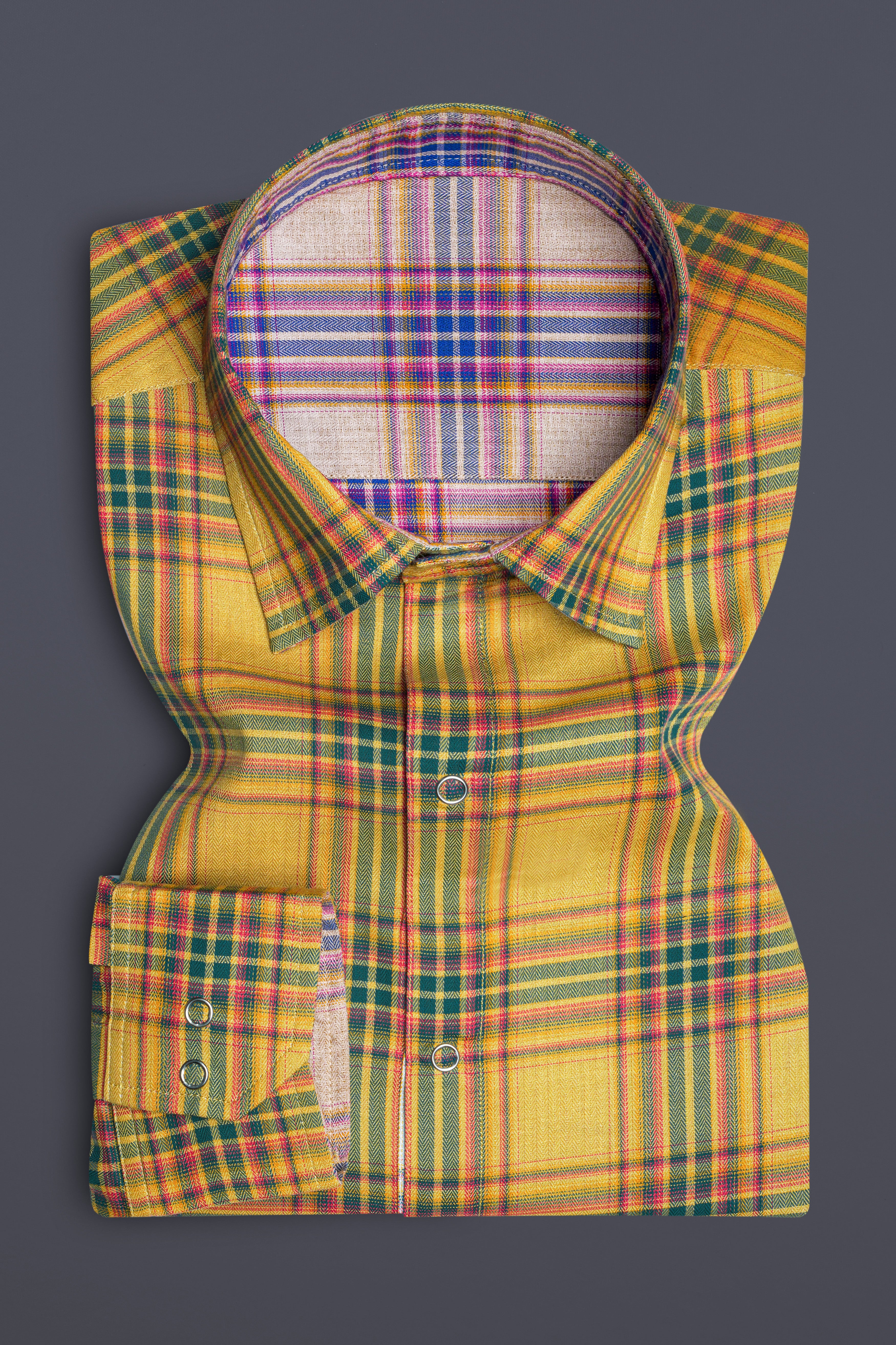 Taco Brown Plaid and Gainsboro Plaid Herringbone Reversible Shirt