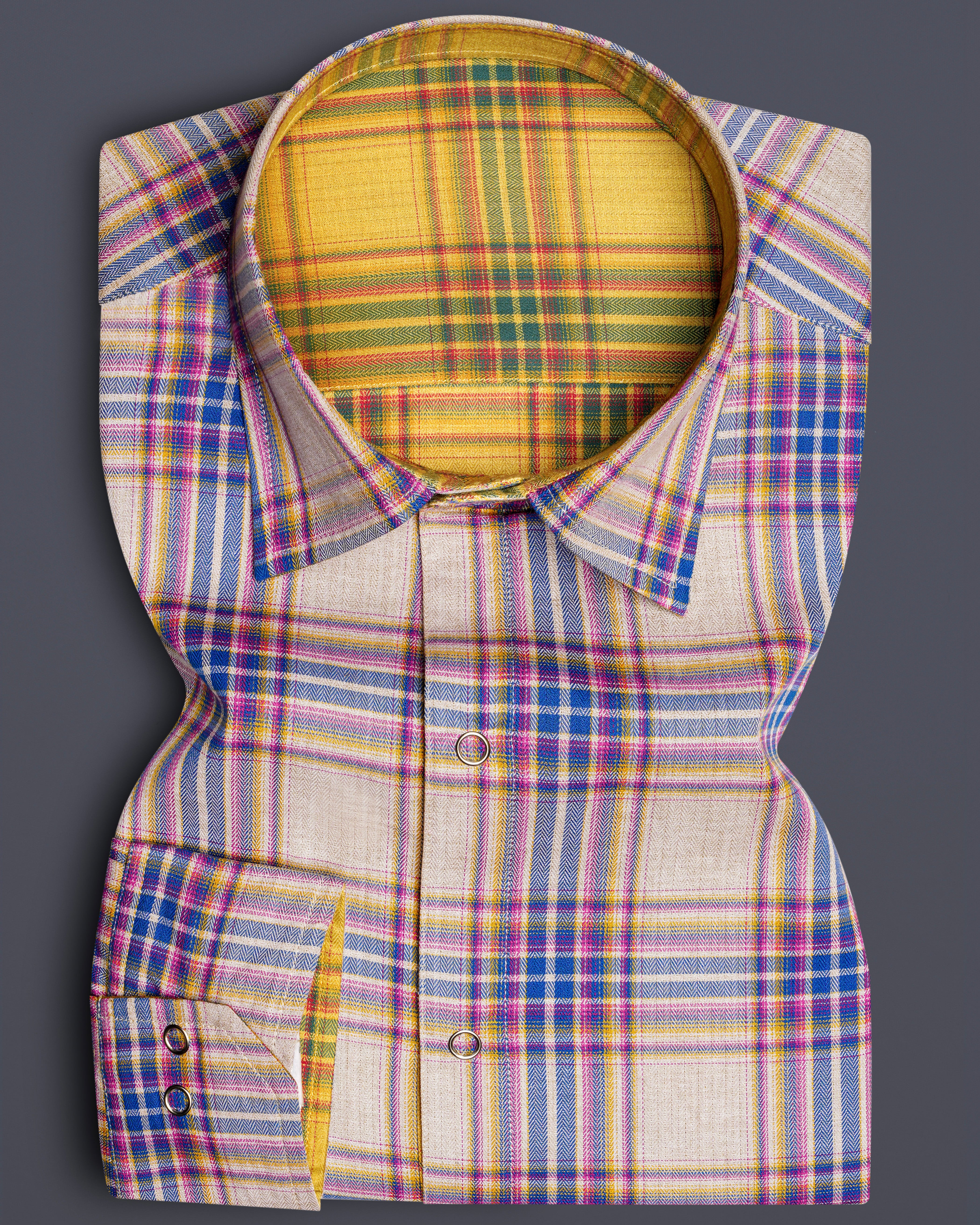 Taco Brown Plaid and Gainsboro Plaid Herringbone Reversible Shirt