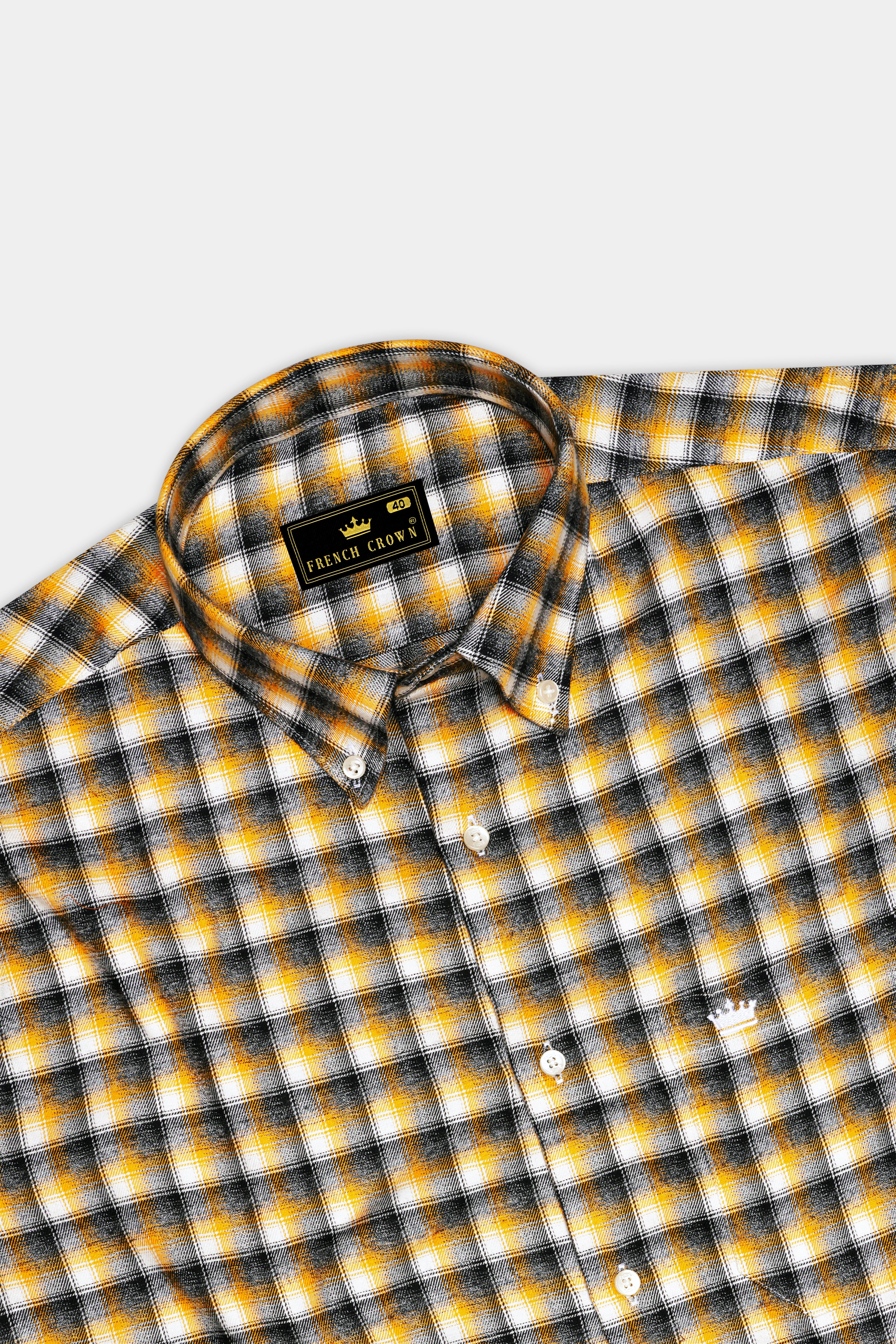 Supernova Yellow and Shark Black Plaid Twill Premium Cotton Shirt