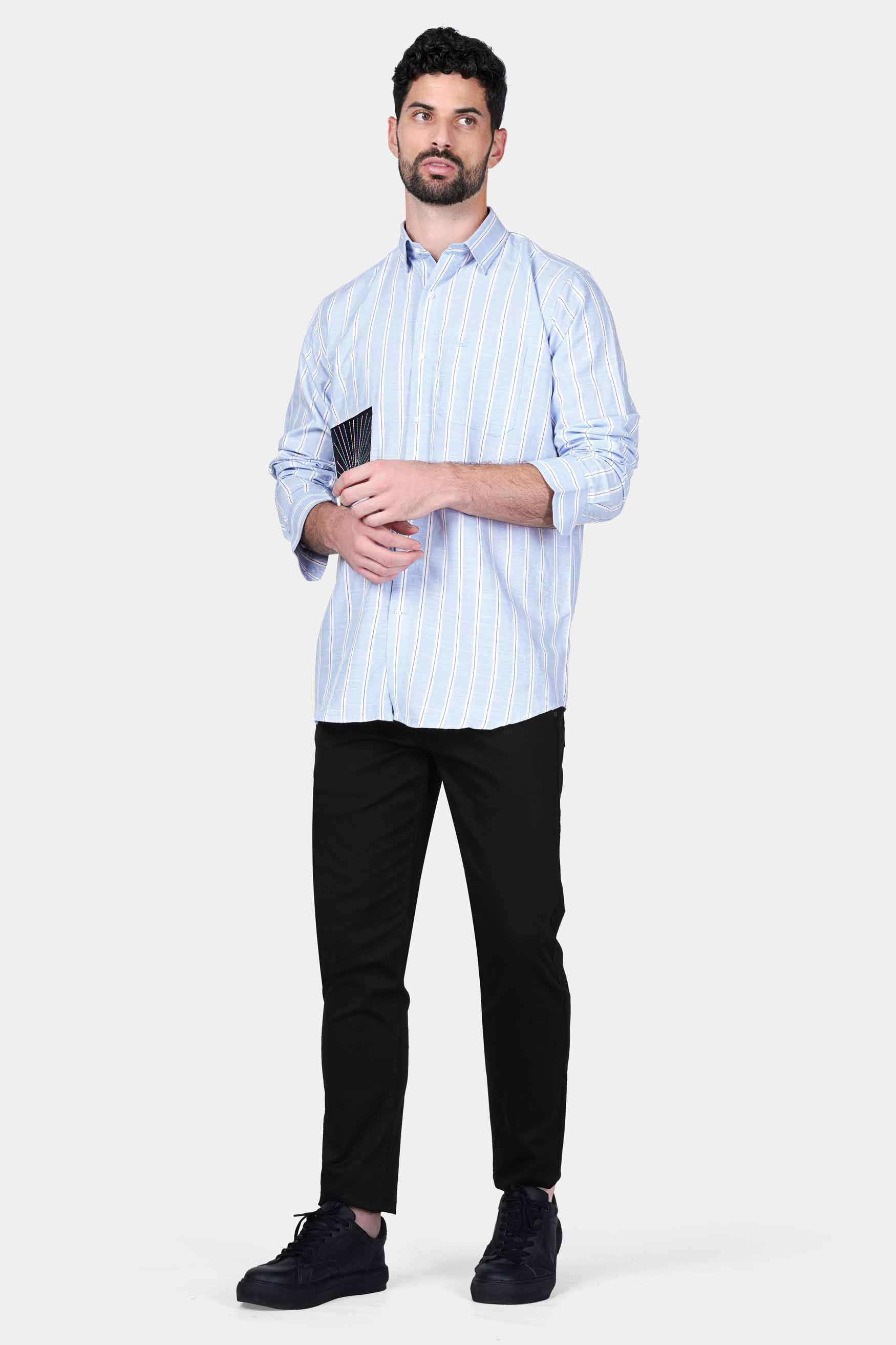 Periwinkle Blue and Bright White Striped with Patchwork Twill Premium Cotton Designer Shirt 7572-E290-38, 7572-E290-H-38, 7572-E290-39, 7572-E290-H-39, 7572-E290-40, 7572-E290-H-40, 7572-E290-42, 7572-E290-H-42, 7572-E290-44, 7572-E290-H-44, 7572-E290-46, 7572-E290-H-46, 7572-E290-48, 7572-E290-H-48, 7572-E290-50, 7572-E290-H-50, 7572-E290-52, 7572-E290-H-52