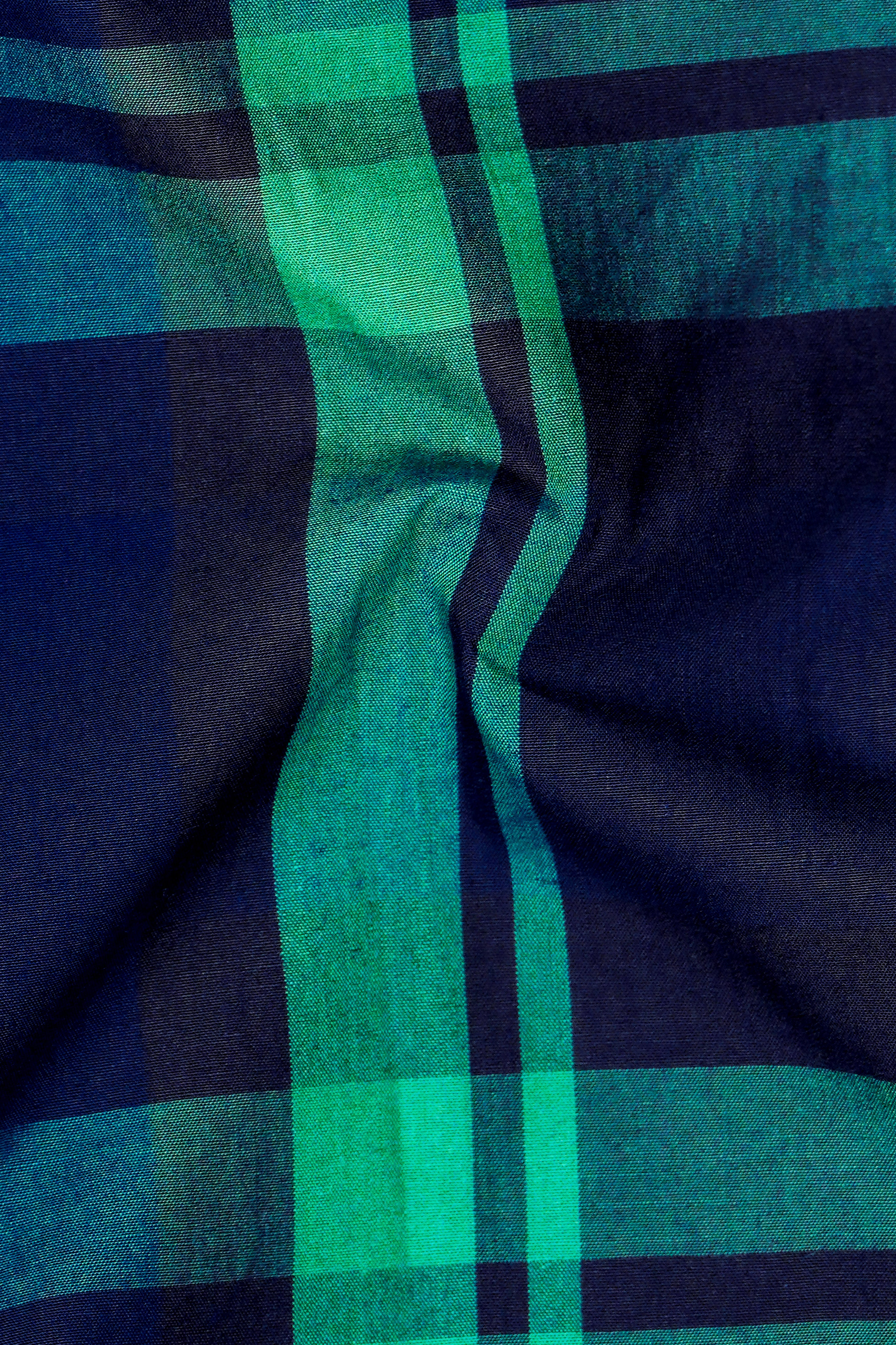 Gunmetal Blue with Viridian Green Plaid Premium Cotton Designer Shirt