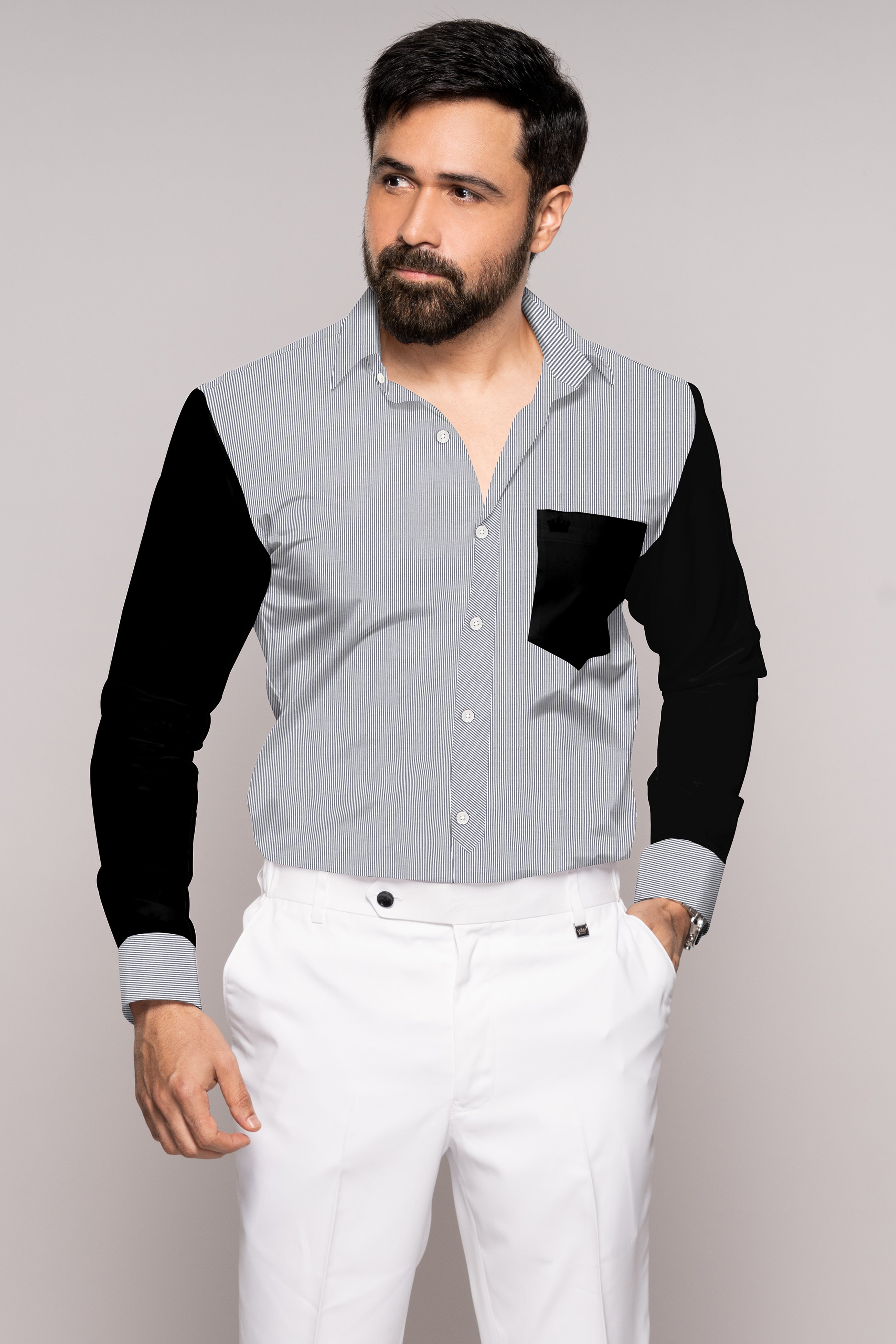 Jade Black and White Pinstriped Premium Cotton Designer Shirt