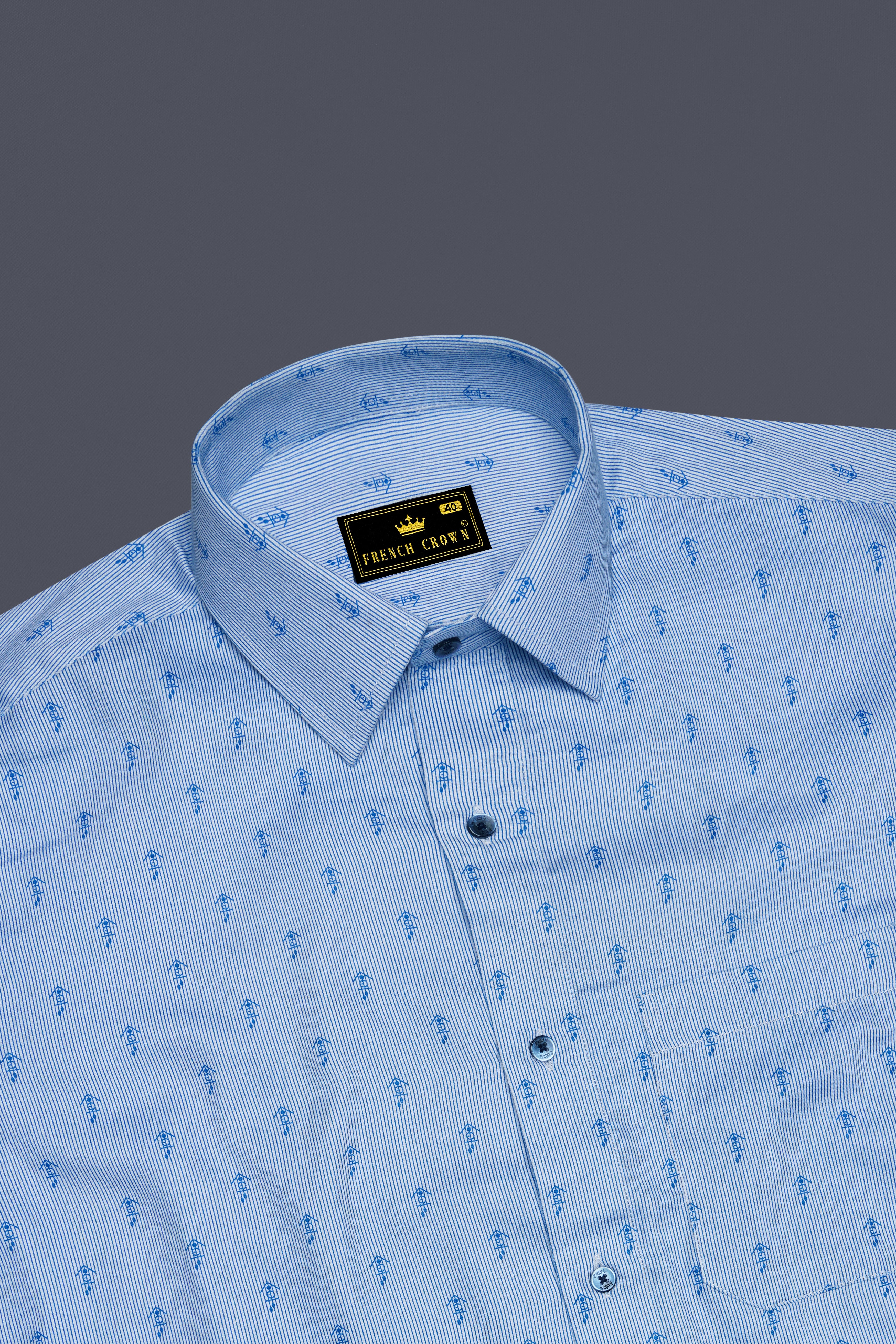 Curious Blue Striped and Anchor Printed Super Soft Premium Cotton Shirt