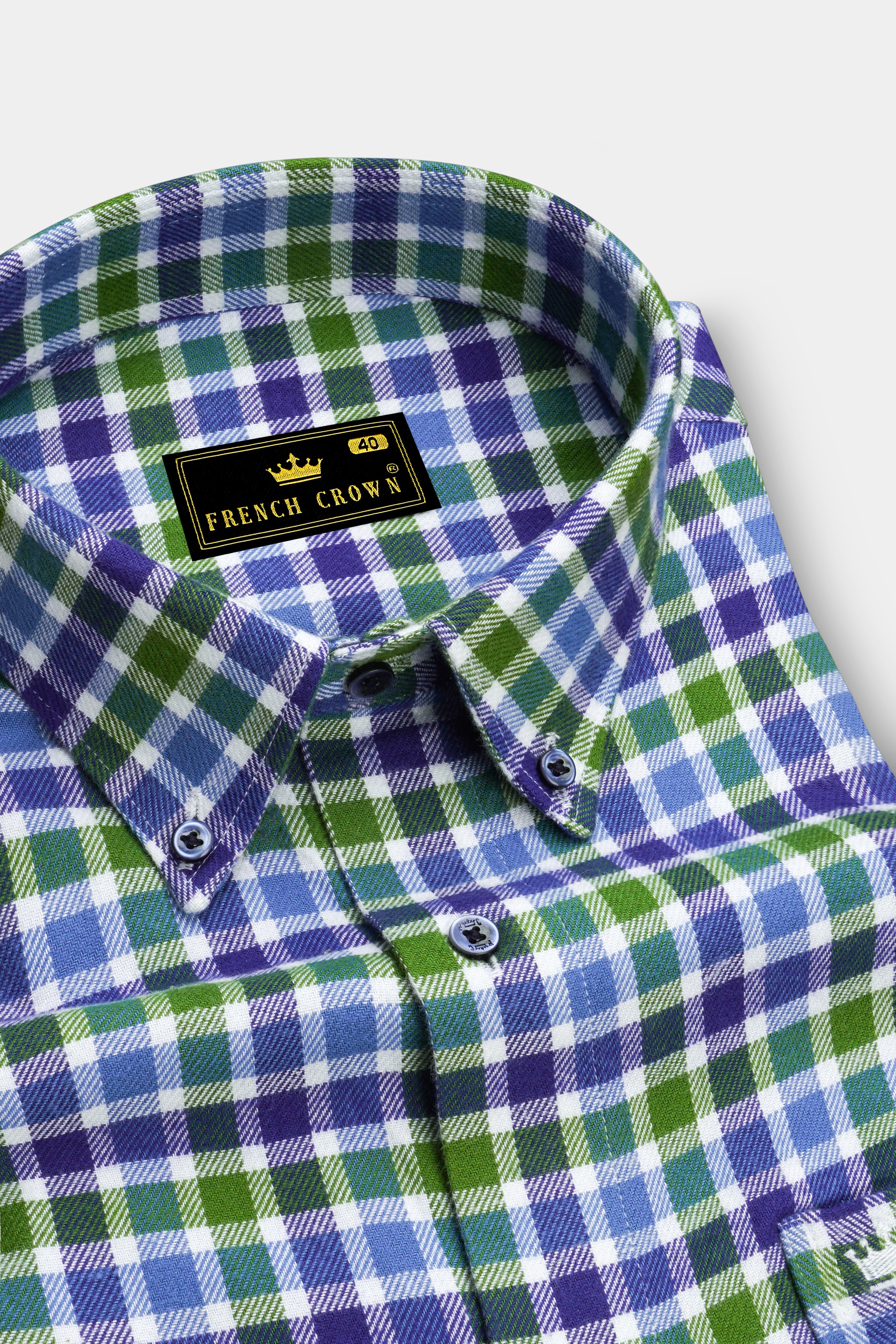 Camo Green and Gigas Blue Twill Gingham Premium Cotton Overshirt/Shacket