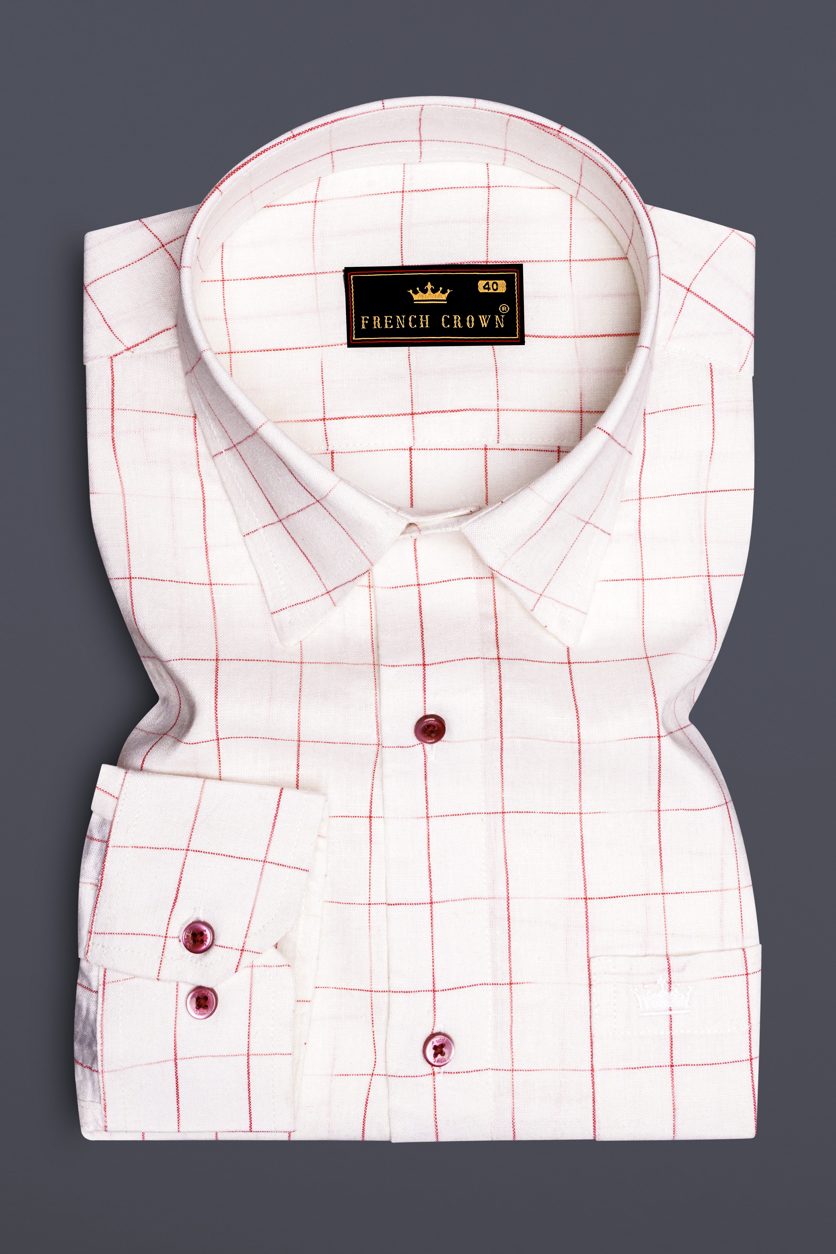 Bright White windowpane Luxurious Linen Shirt