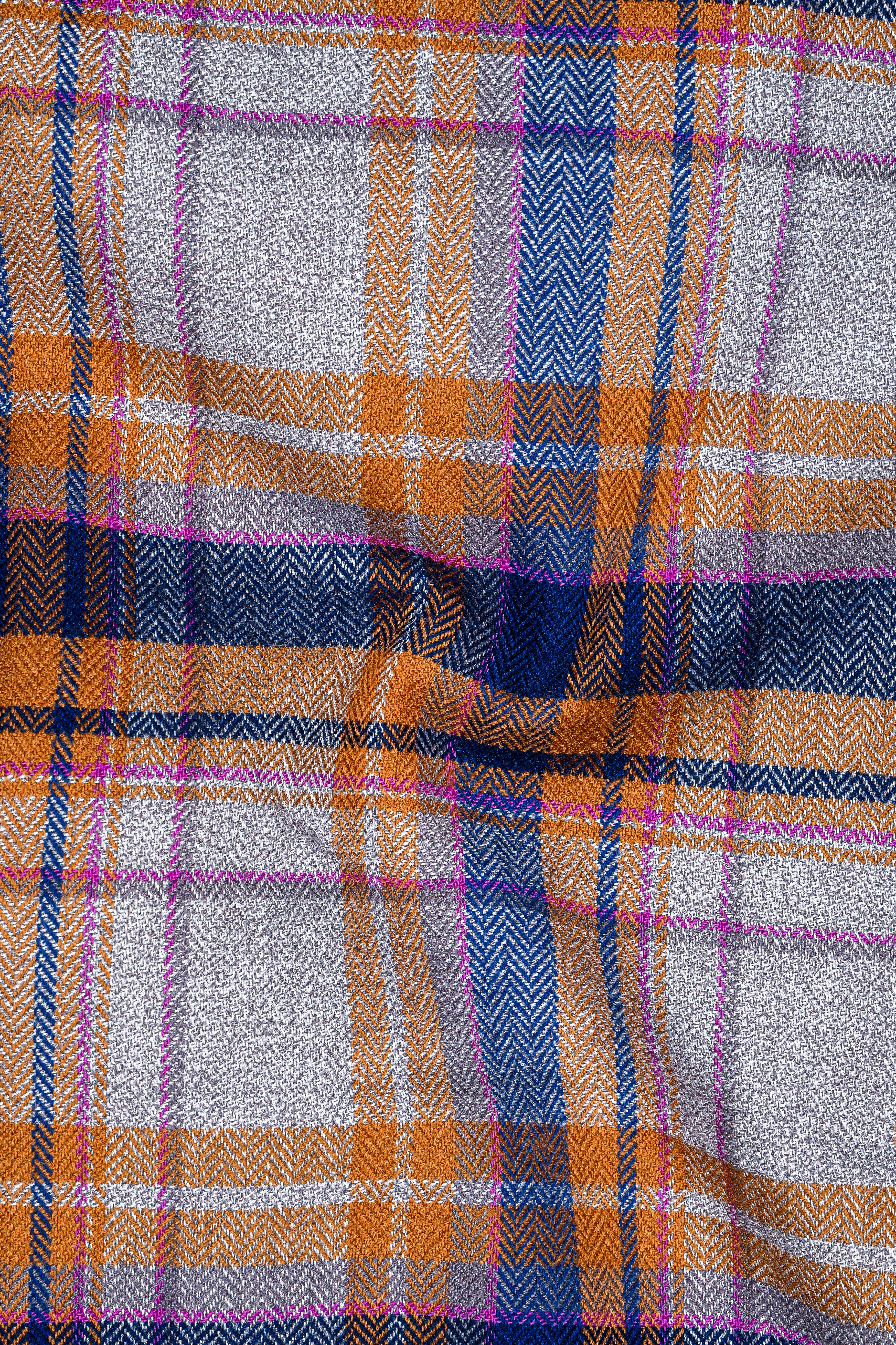 Wisteria Gray with Raw Sienna Plaid Herringbone Shirt