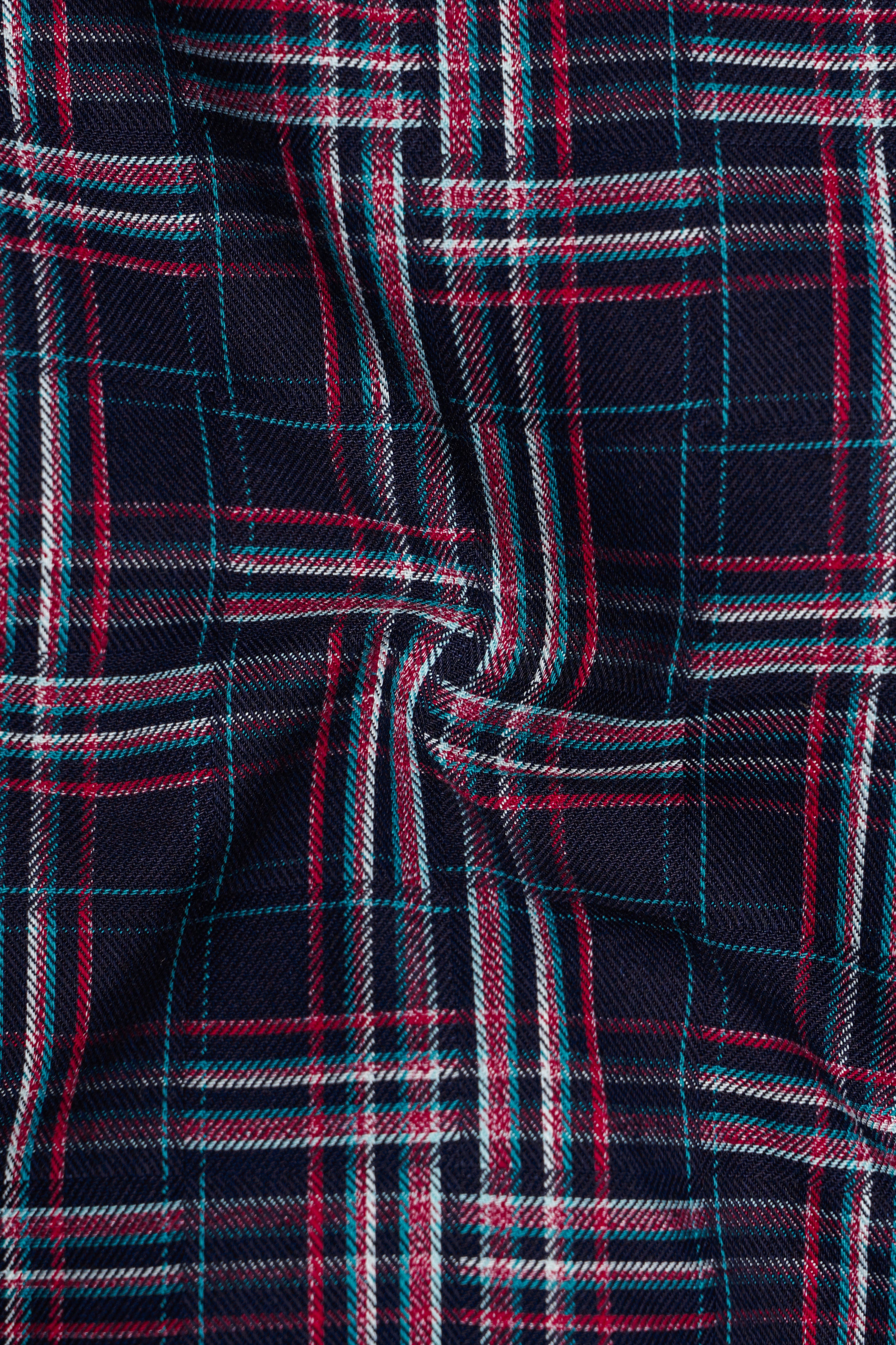 Martinique Blue Plaid Dobby Textured Premium Giza Cotton Zipper Overshirt/Shacket