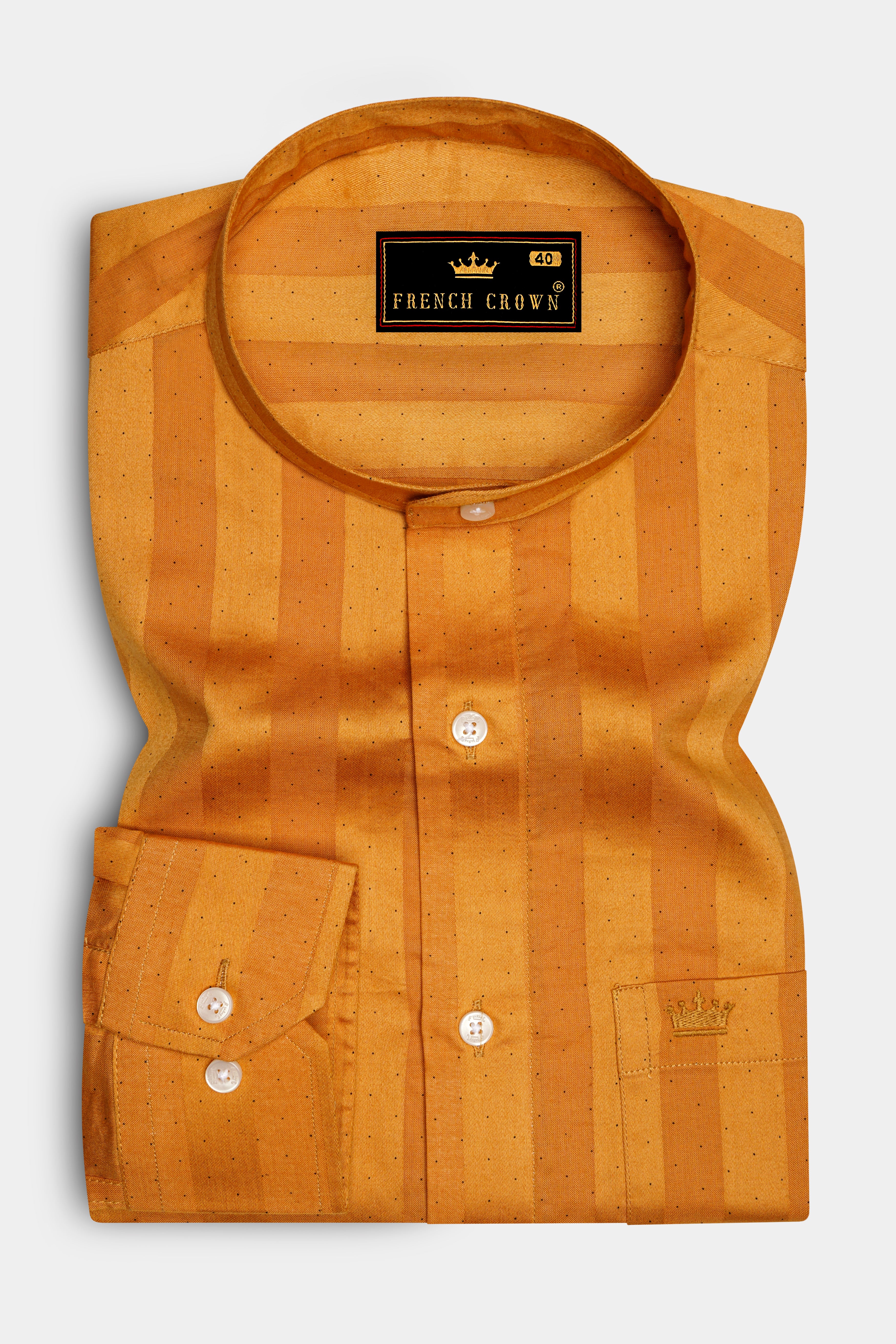 Atomic Tangerine Orange Striped Dobby Textured Premium Giza Cotton Shirt