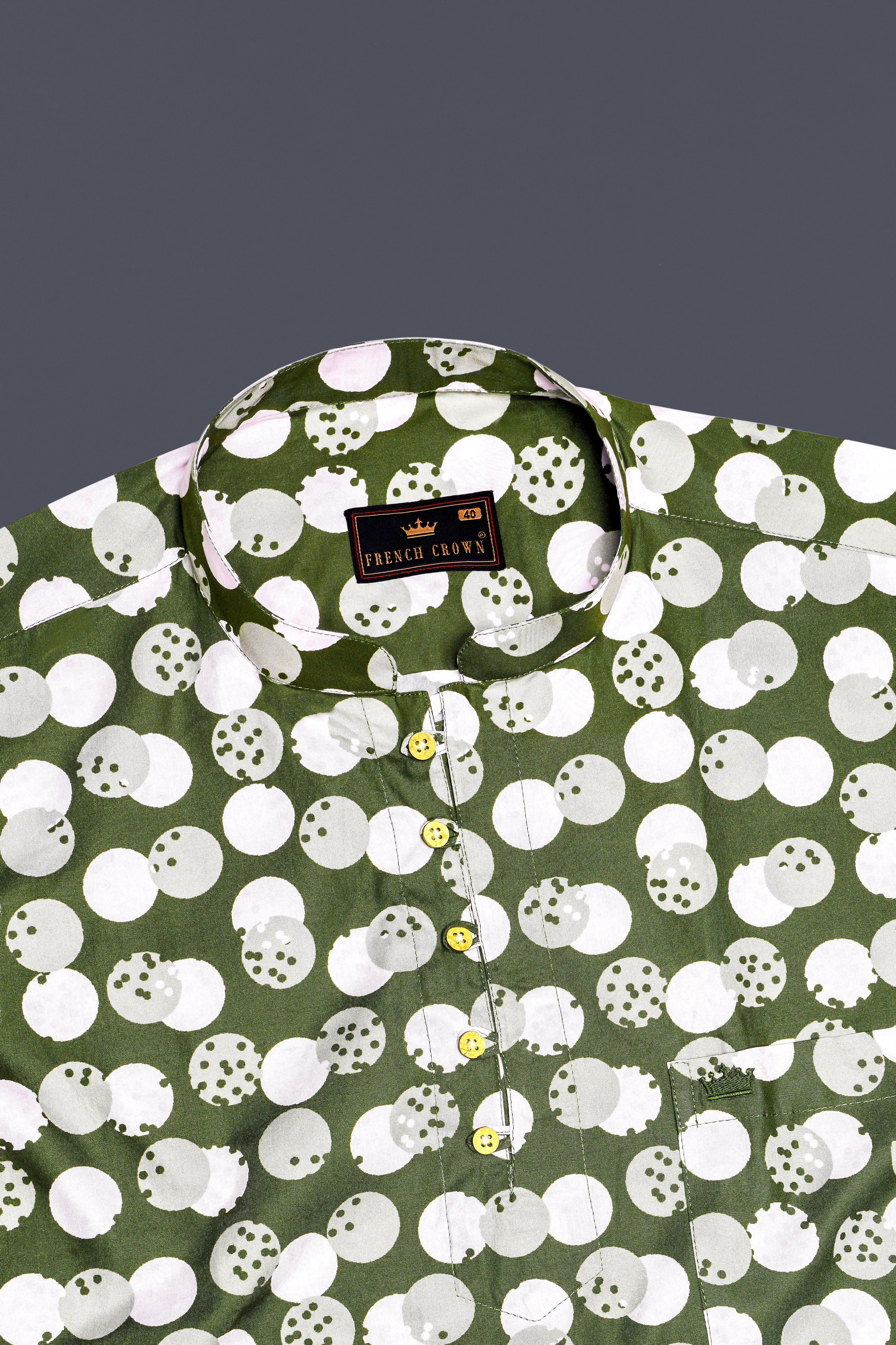 Rifle Green Polka Dots Printed Kurta Shirt
