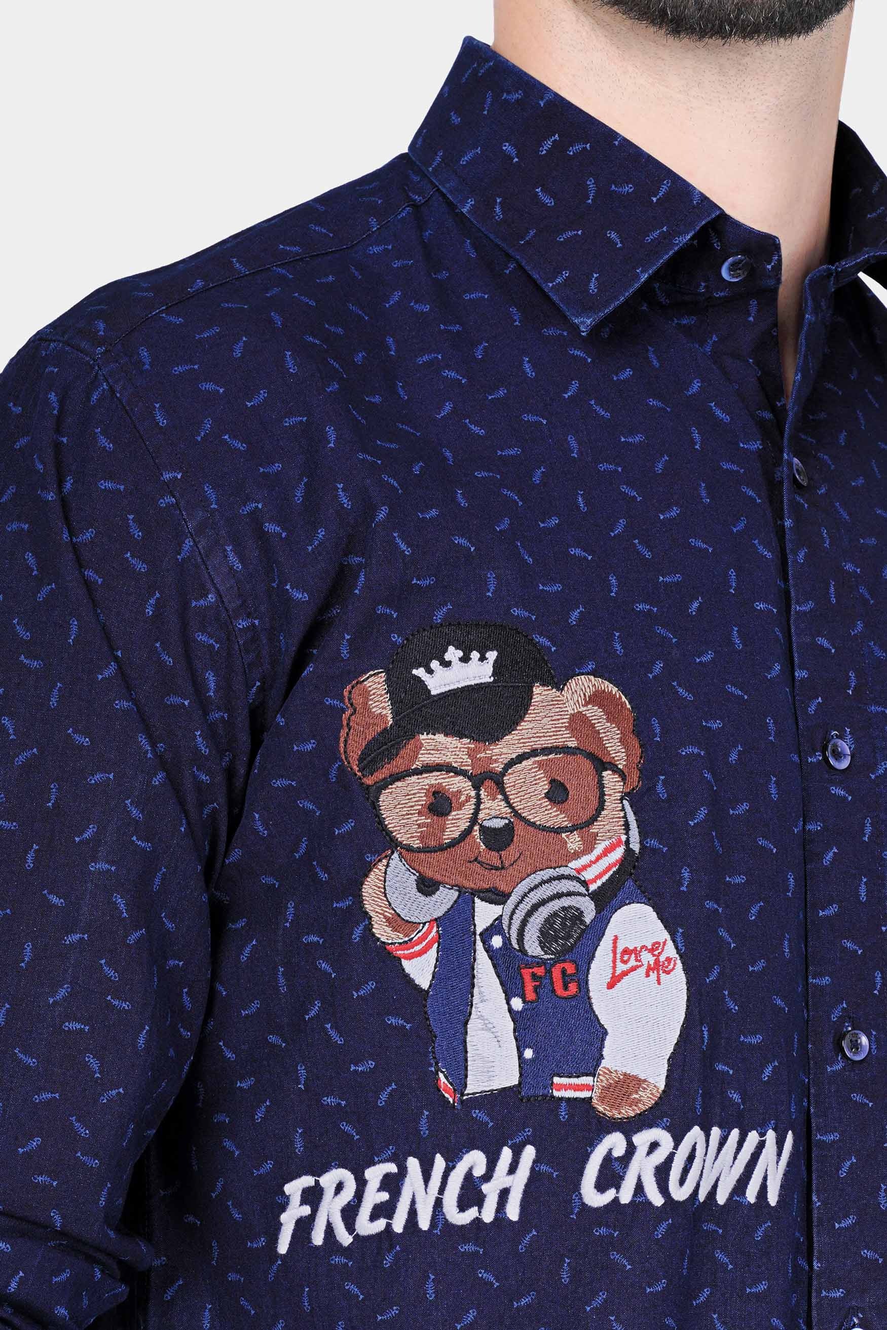 Cloud Blue and Horizon Blue Funky Teddy Bear Patchwork Chambray Shirt 7707-BLE-E291-38, 7707-BLE-E291-H-38, 7707-BLE-E291-39, 7707-BLE-E291-H-39, 7707-BLE-E291-40, 7707-BLE-E291-H-40, 7707-BLE-E291-42, 7707-BLE-E291-H-42, 7707-BLE-E291-44, 7707-BLE-E291-H-44, 7707-BLE-E291-46, 7707-BLE-E291-H-46, 7707-BLE-E291-48, 7707-BLE-E291-H-48, 7707-BLE-E291-50, 7707-BLE-E291-H-50, 7707-BLE-E291-52, 7707-BLE-E291-H-52