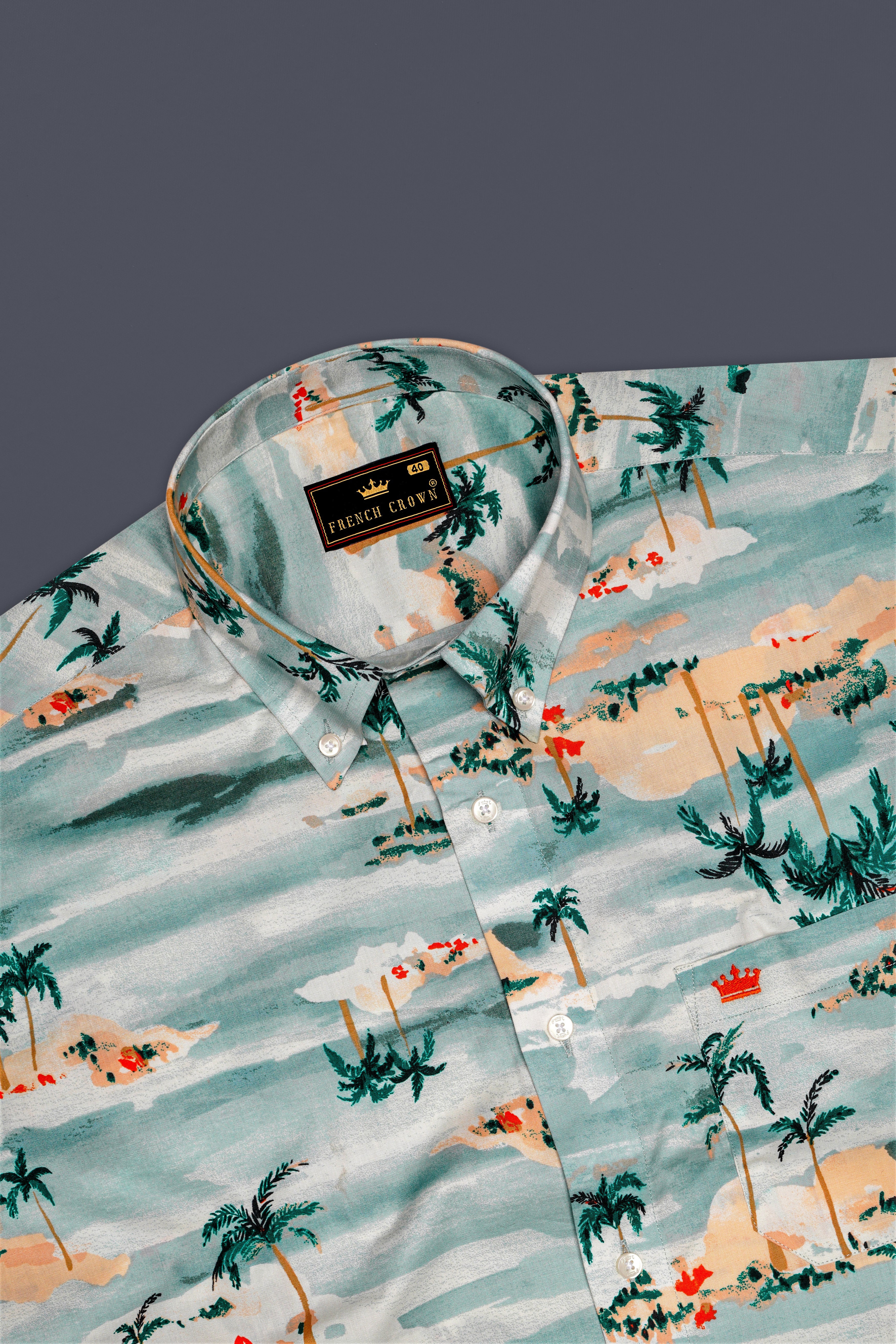 Aqua Island Sea Blue and Limed Spruce Green Tropical Printed Premium Cotton Shirt