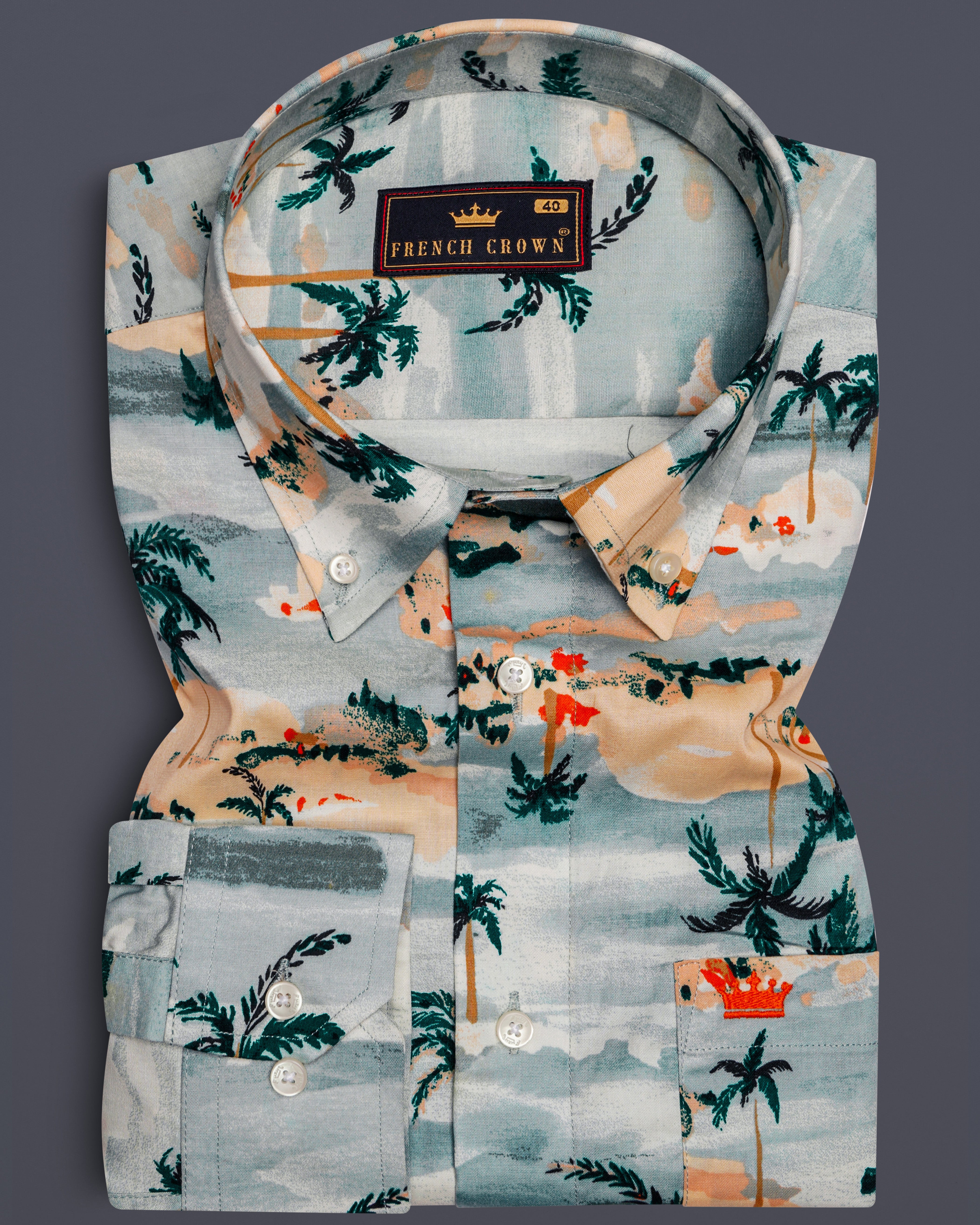 Aqua Island Sea Blue and Limed Spruce Green Tropical Printed Premium Cotton Shirt