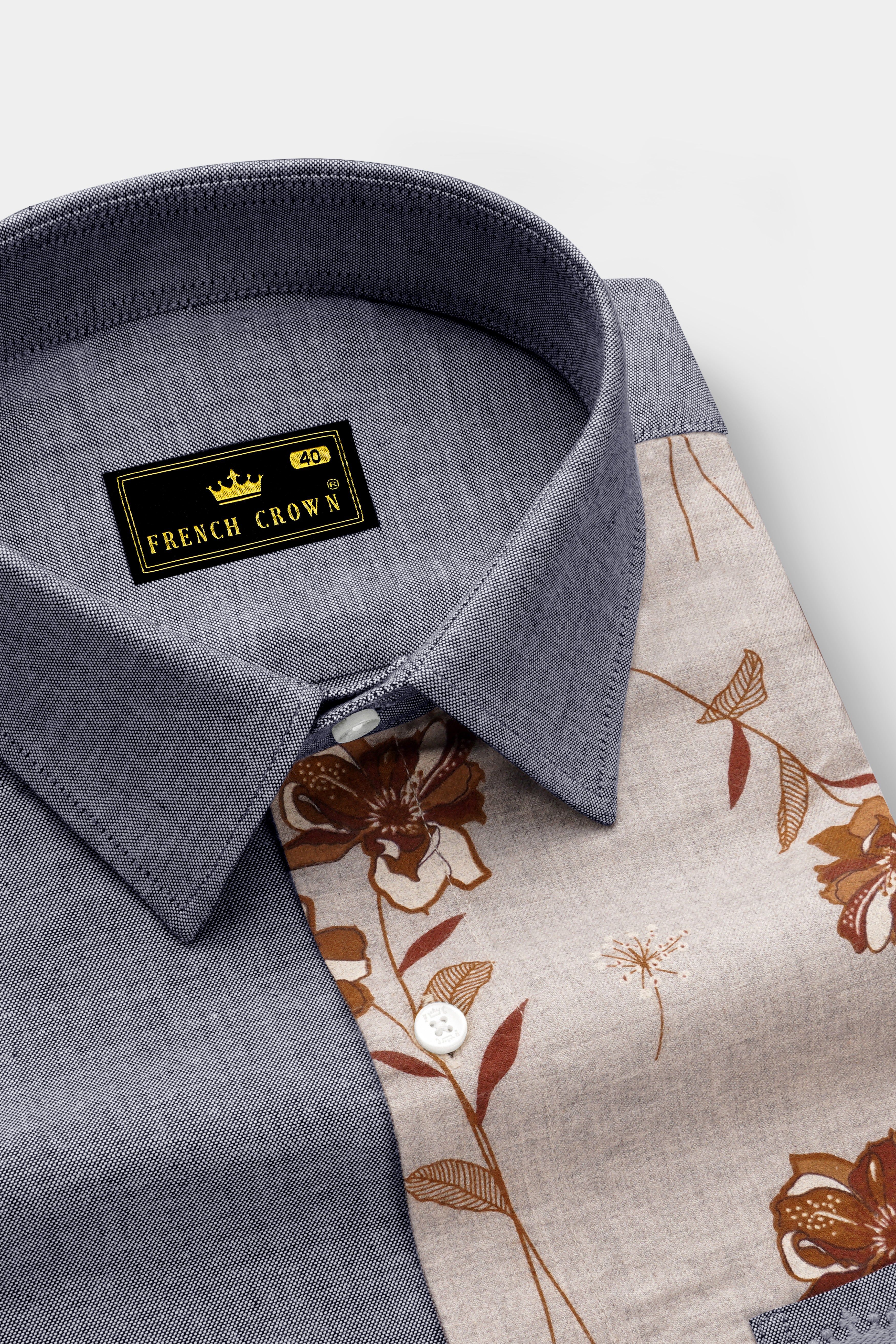Spun Pearl Gray Floral Royal Oxford Designer Shirt