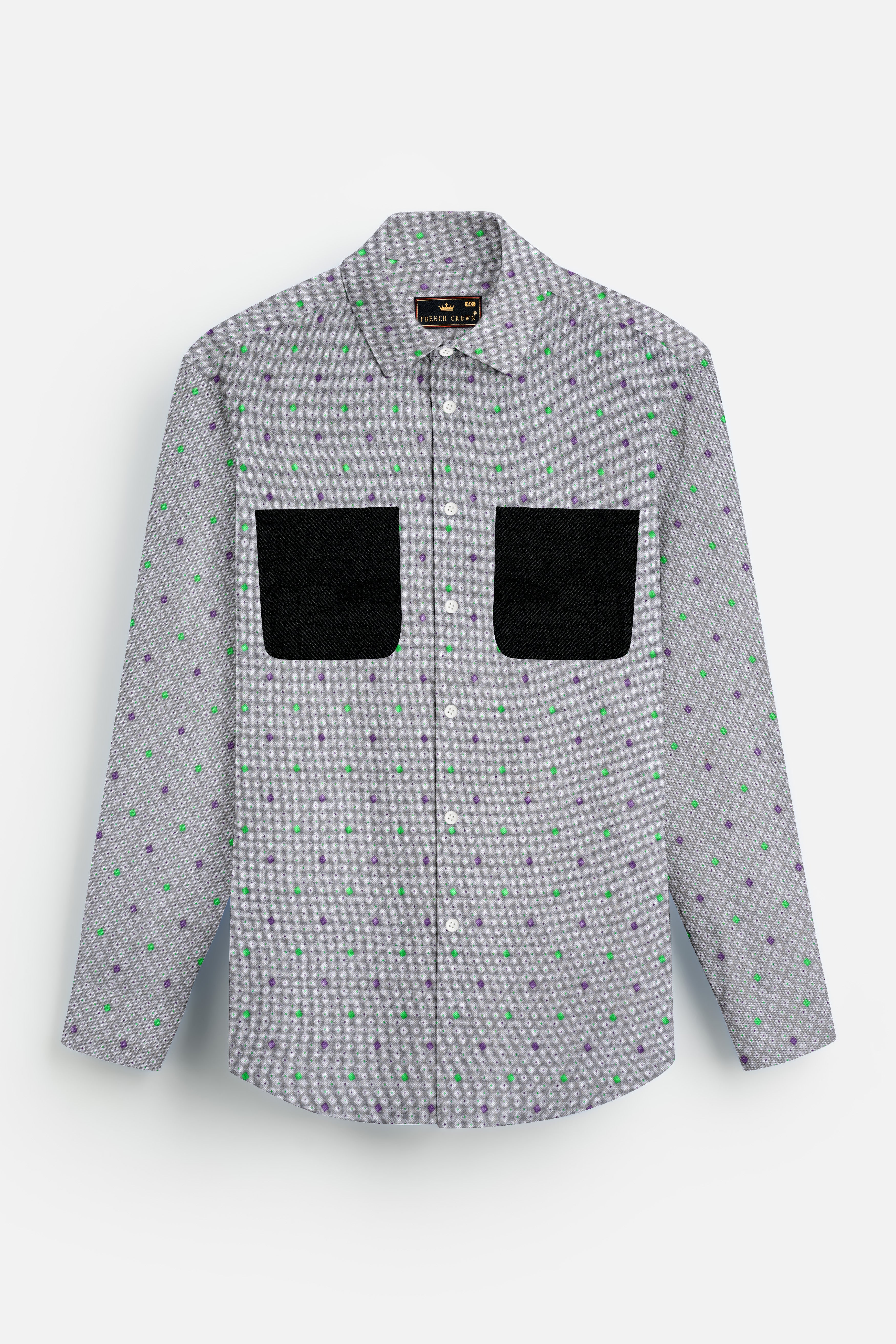 Nobel Gray and Jade Black Dobby Textured Premium Giza Cotton Designer Shirt