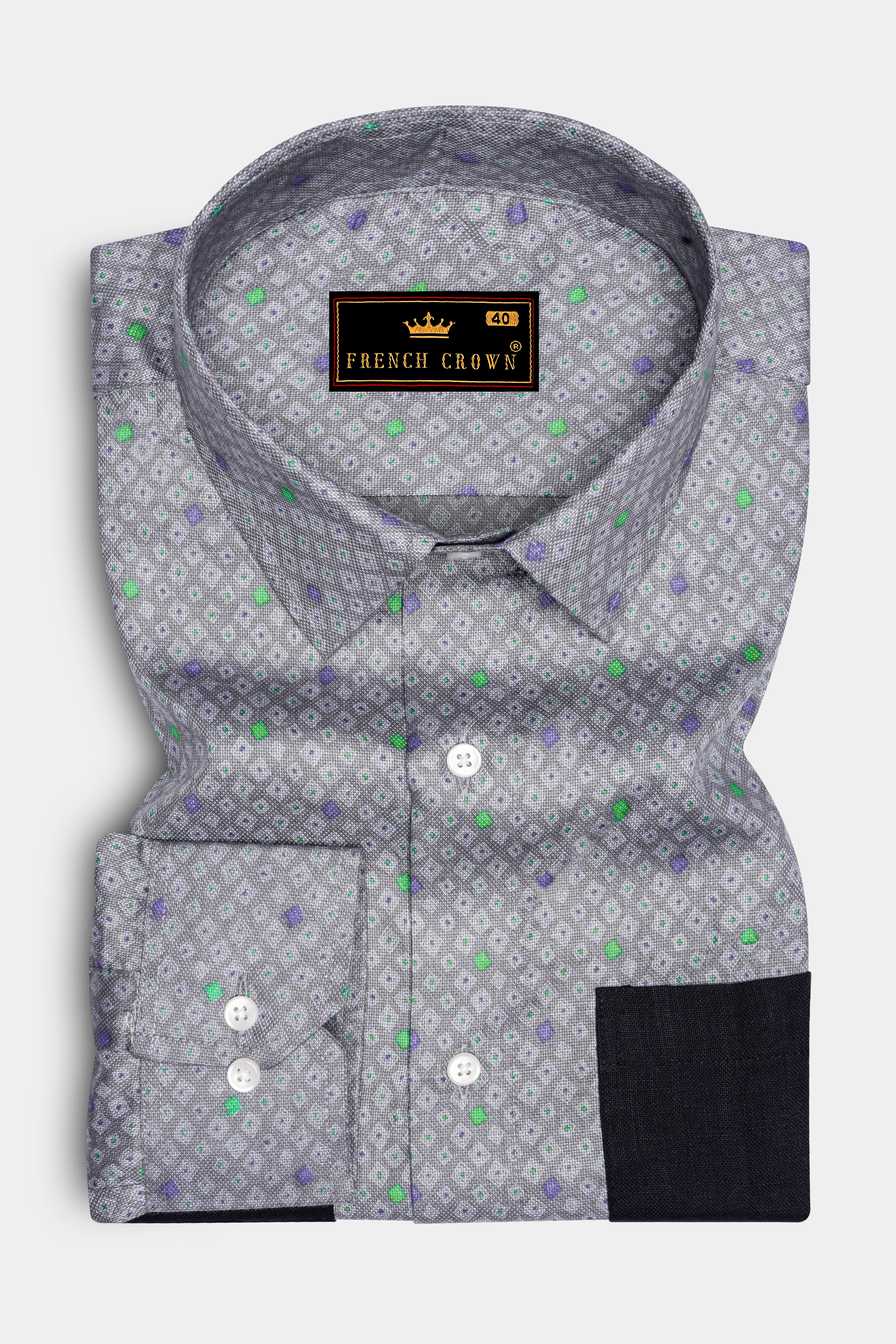 Nobel Gray and Jade Black Dobby Textured Premium Giza Cotton Designer Shirt