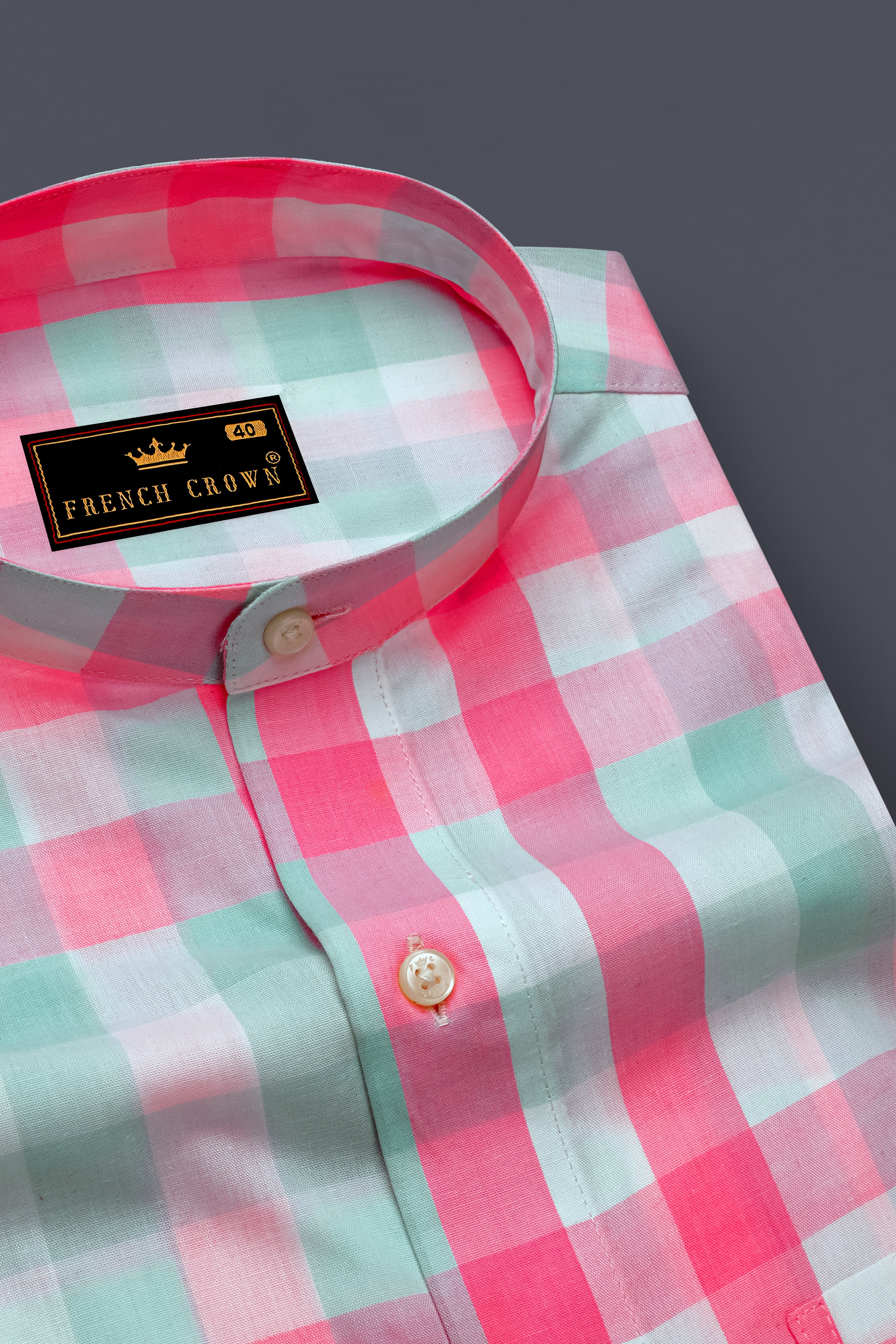 Cherry Blossom Pink and Onahau Sea Blue Plaid Premium Cotton Kurta Shirt