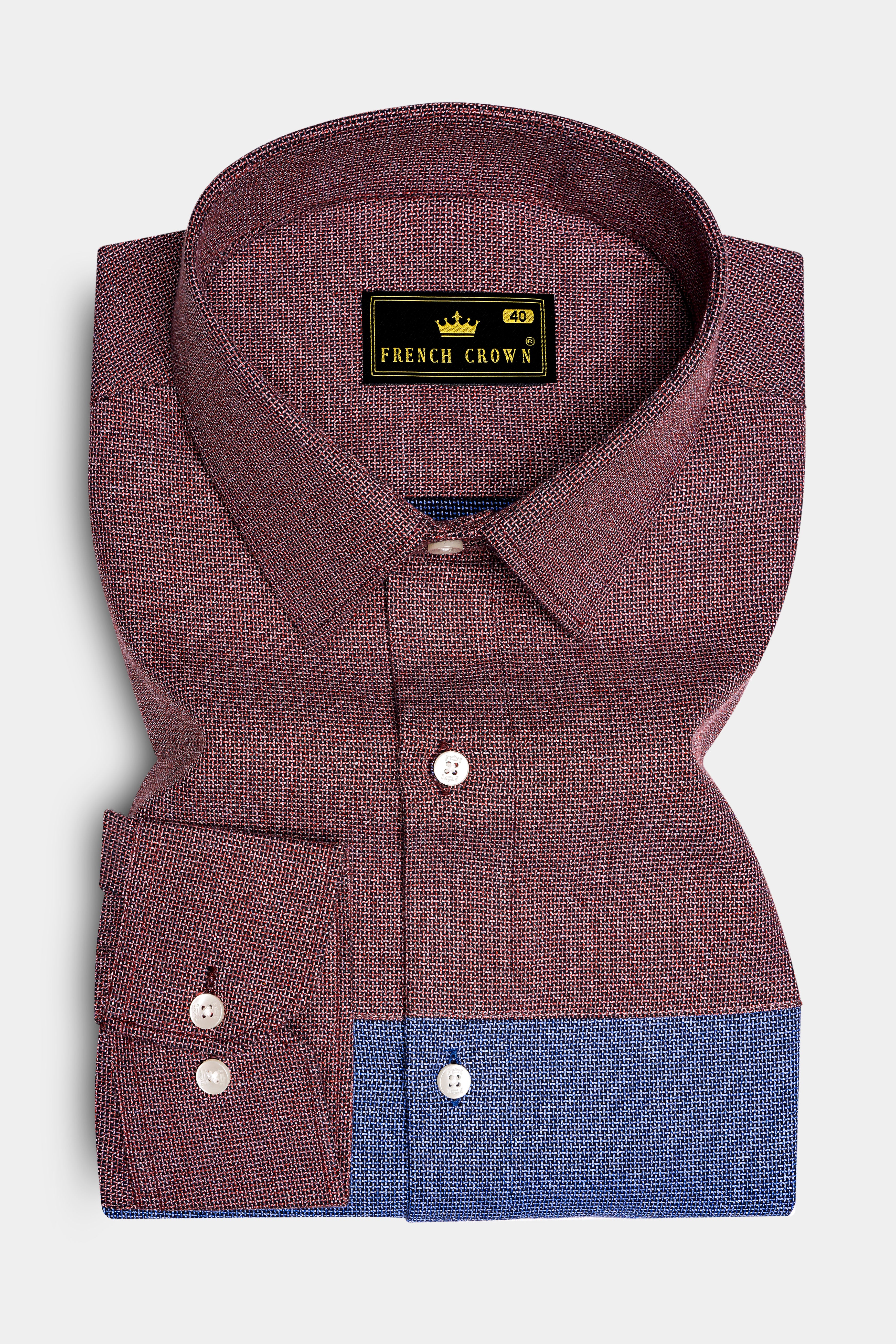 Marguerite Blue and Flamingo Brown Dobby Textured Premium Giza Cotton Designer Shirt