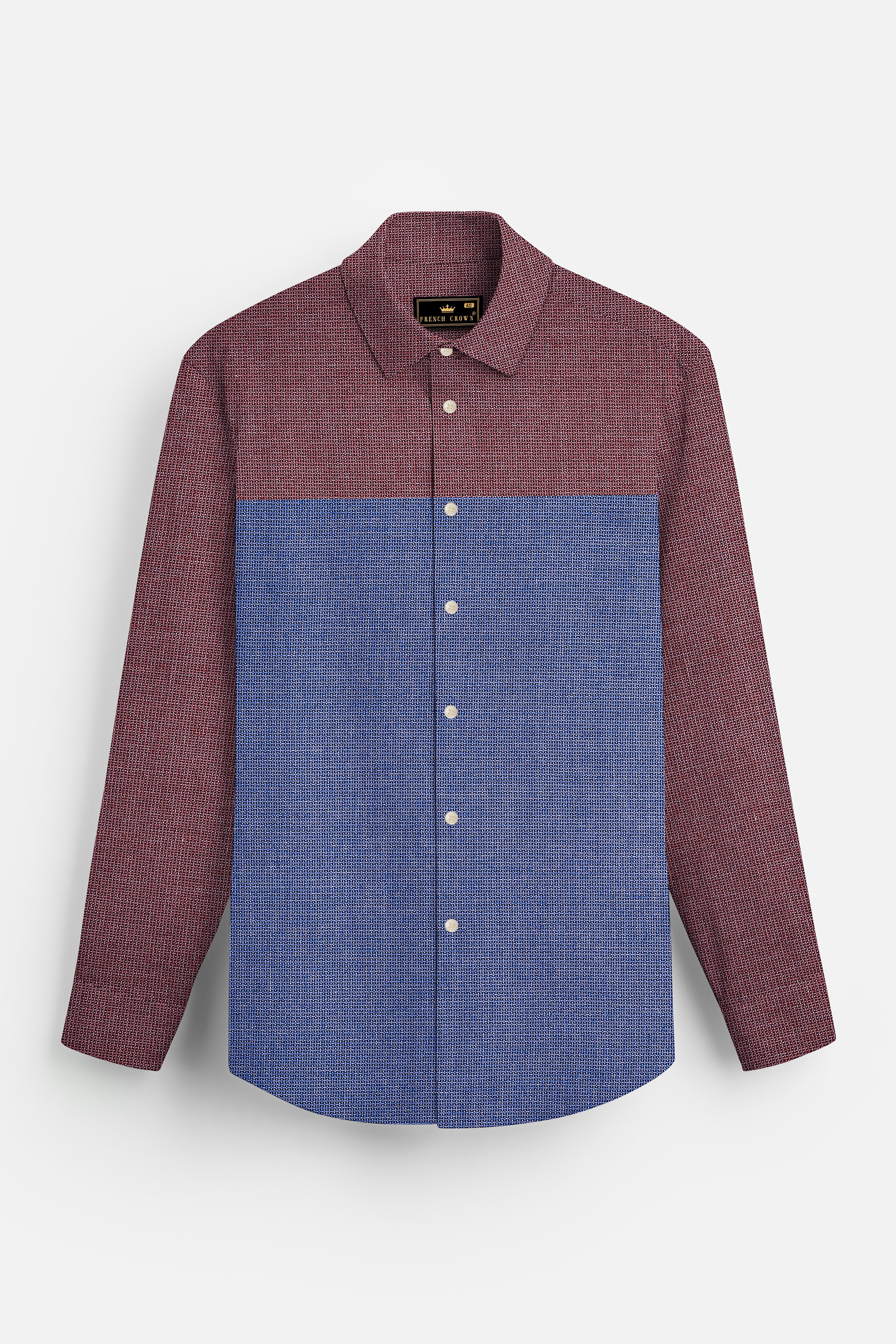 Marguerite Blue and Flamingo Brown Dobby Textured Premium Giza Cotton Designer Shirt