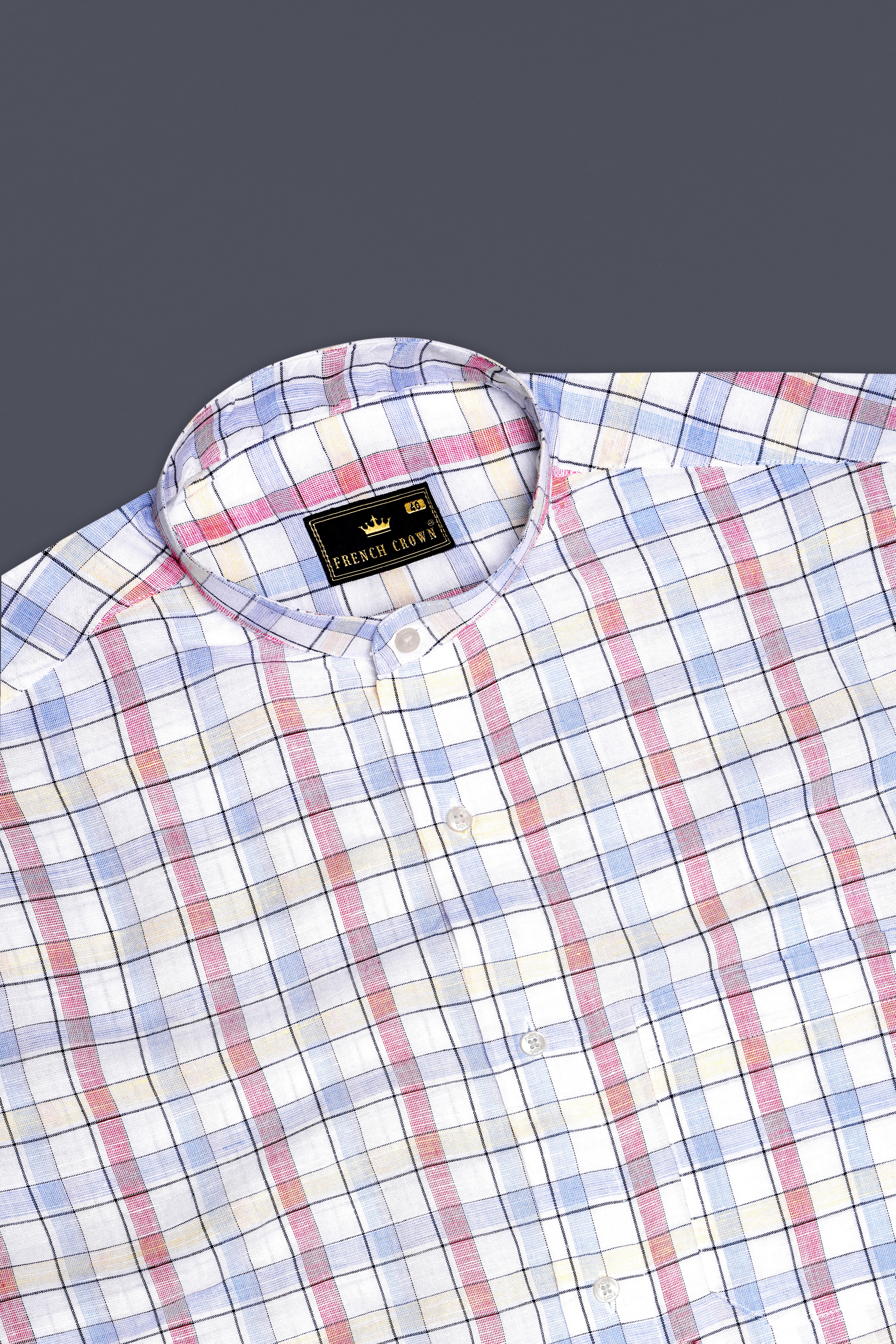 Bright White And Multi Coloured Windowpane Luxurious Linen Shirt