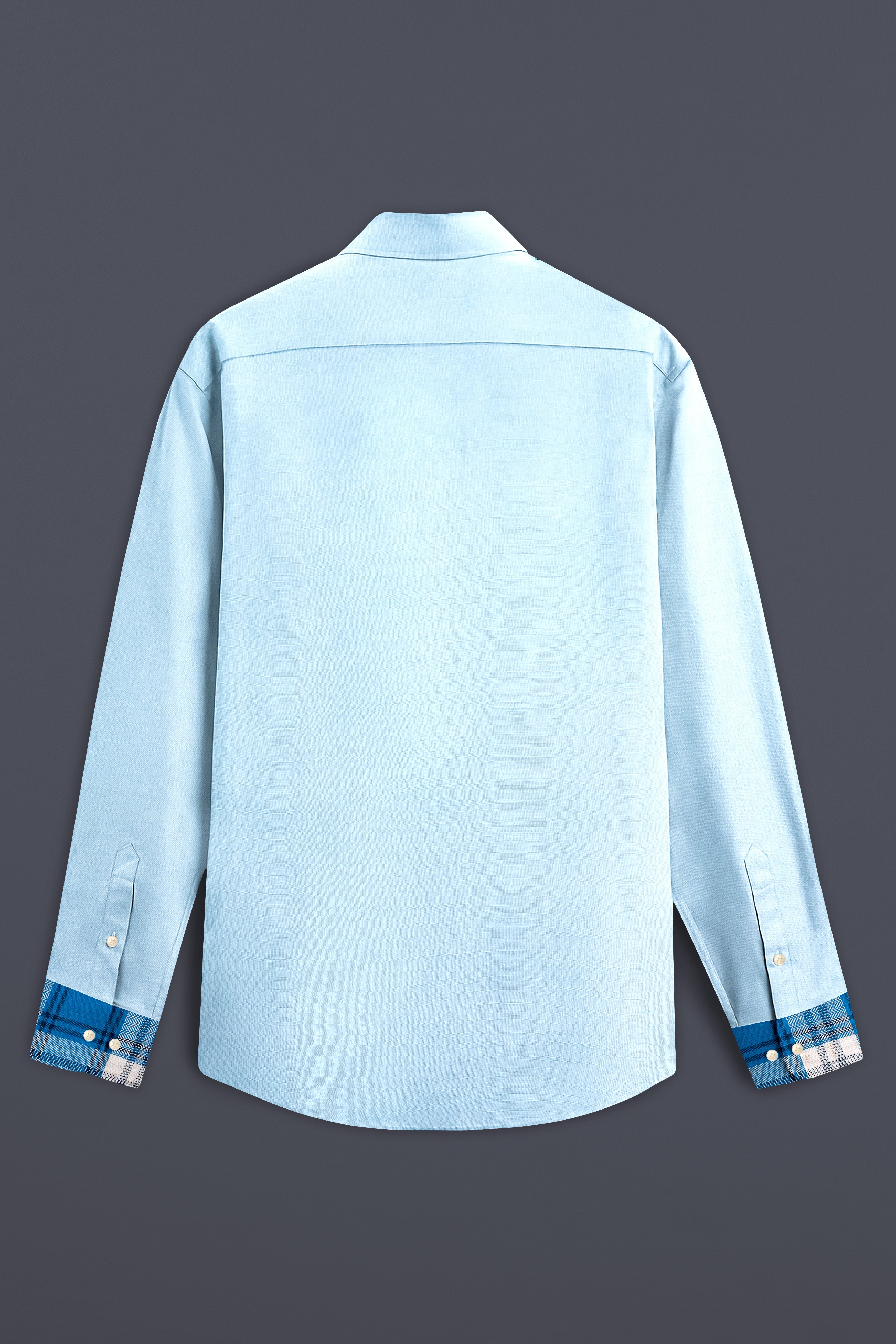 Botticelli Blue With Multi Colored Plaid Luxurious Linen Half and Half Designer Shirt