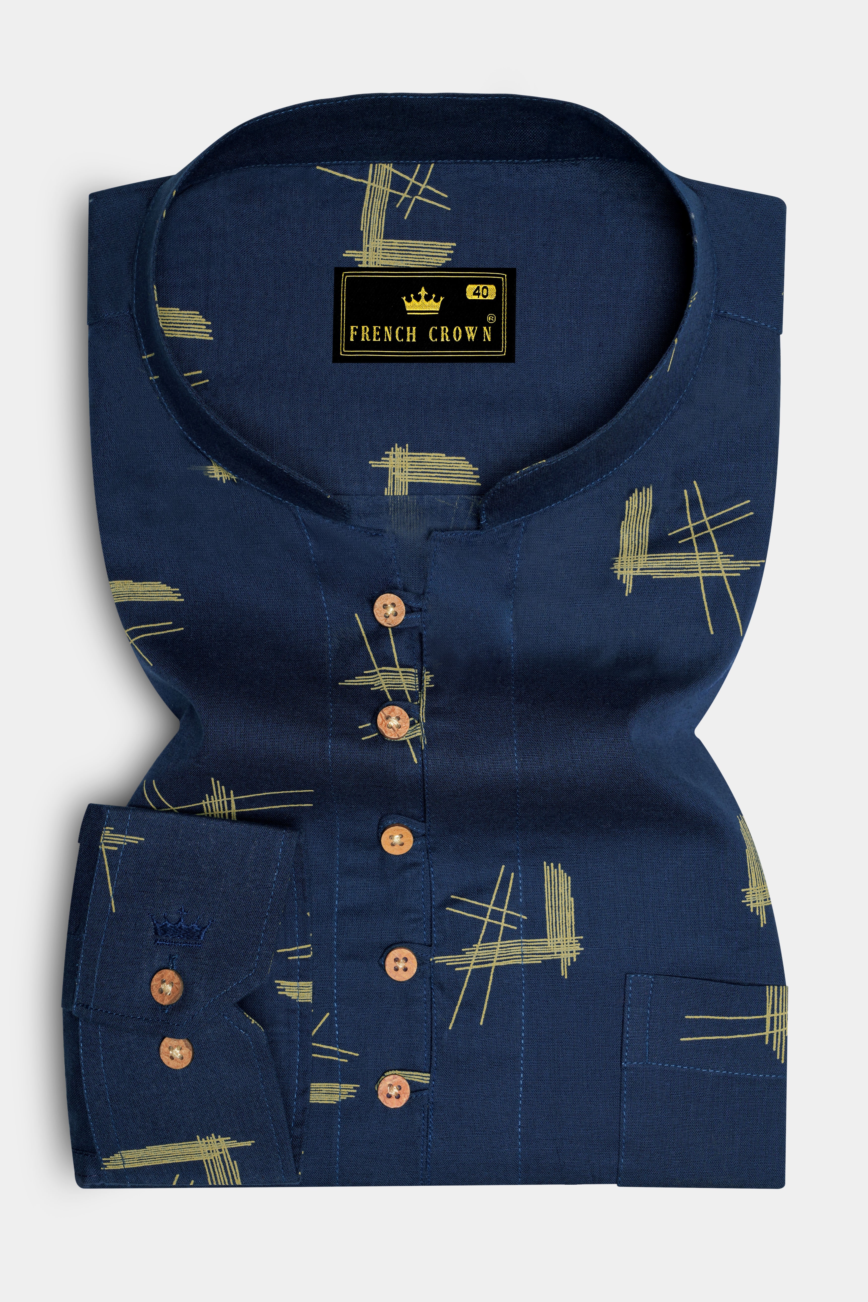 Cloud Burst Blue Printed Luxurious Linen Kurta Shirt