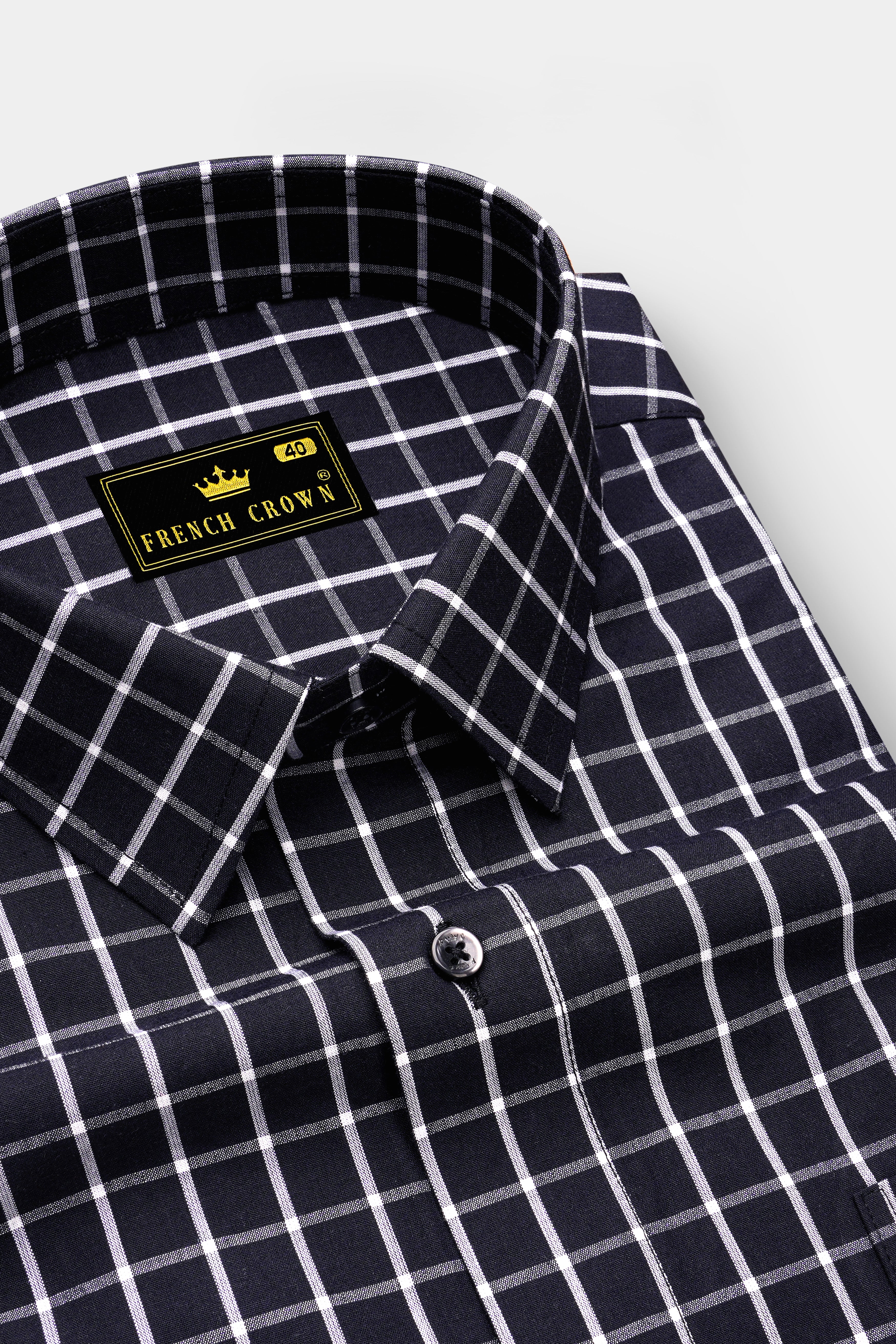 Jade Black Windowpane Premium Cotton Shirt