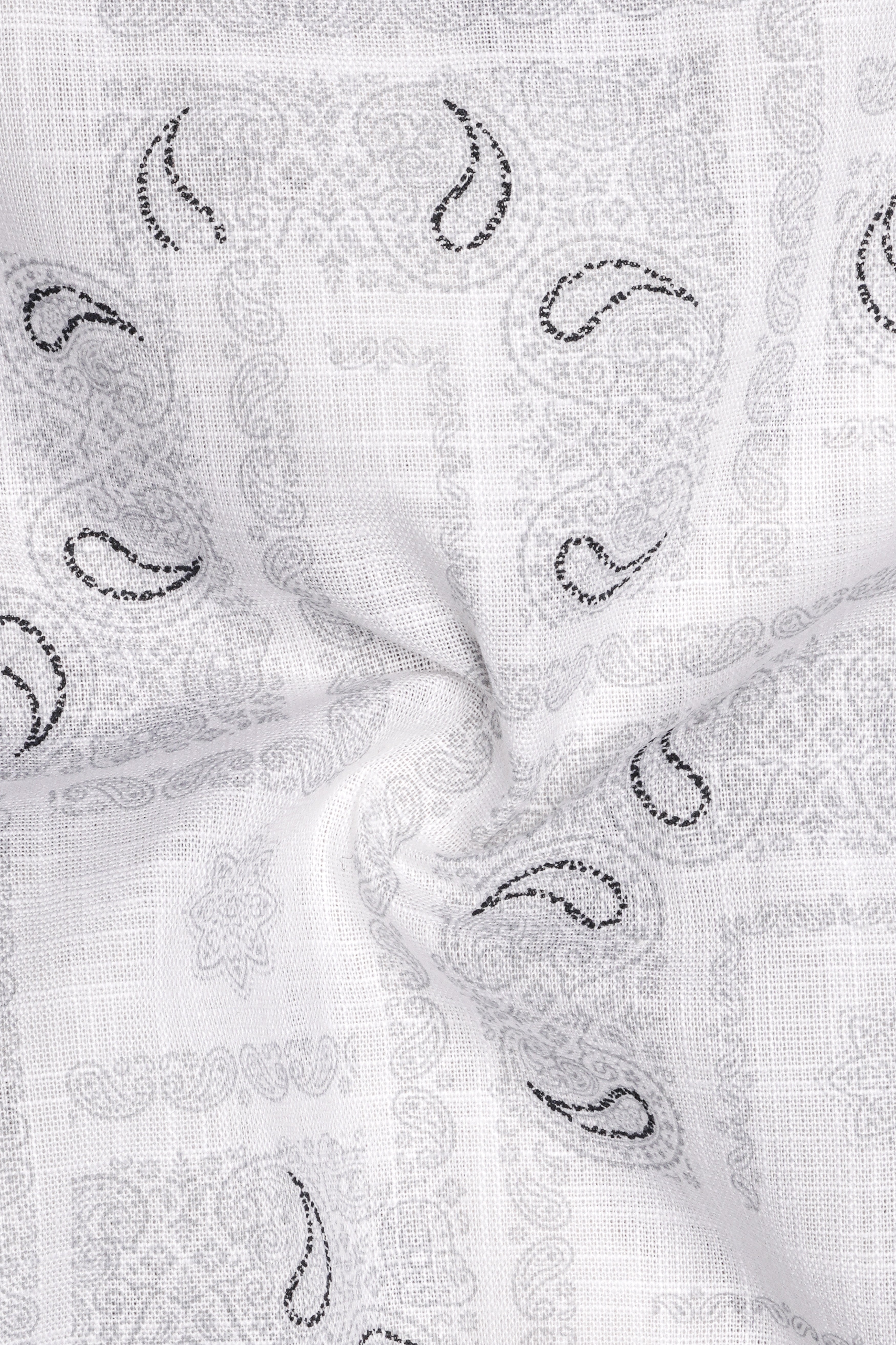 Bright White Paisley Printed Luxurious Linen Shirt