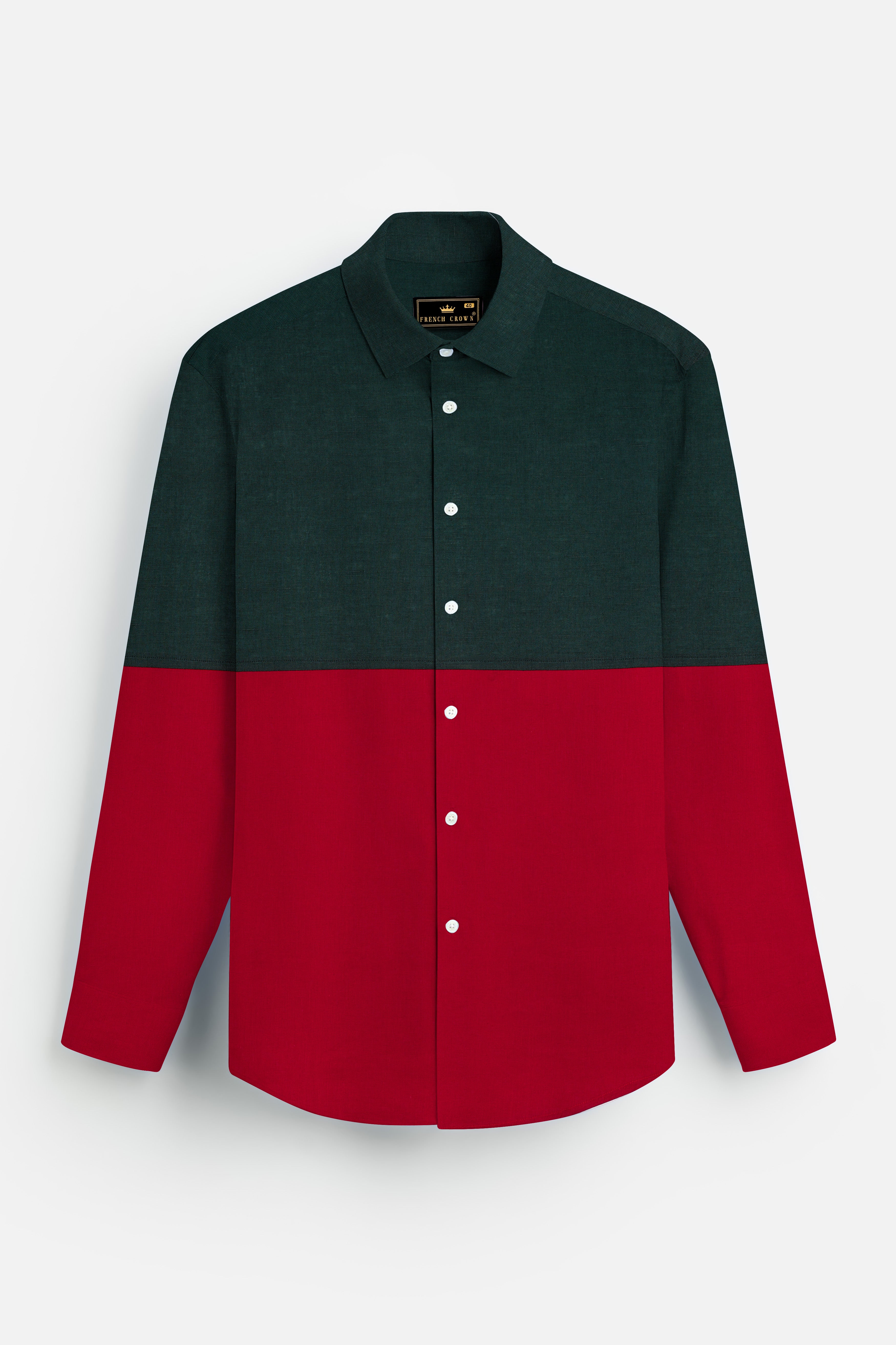 Everglade Green and Cardinal Red Luxurious Linen Designer Shirt