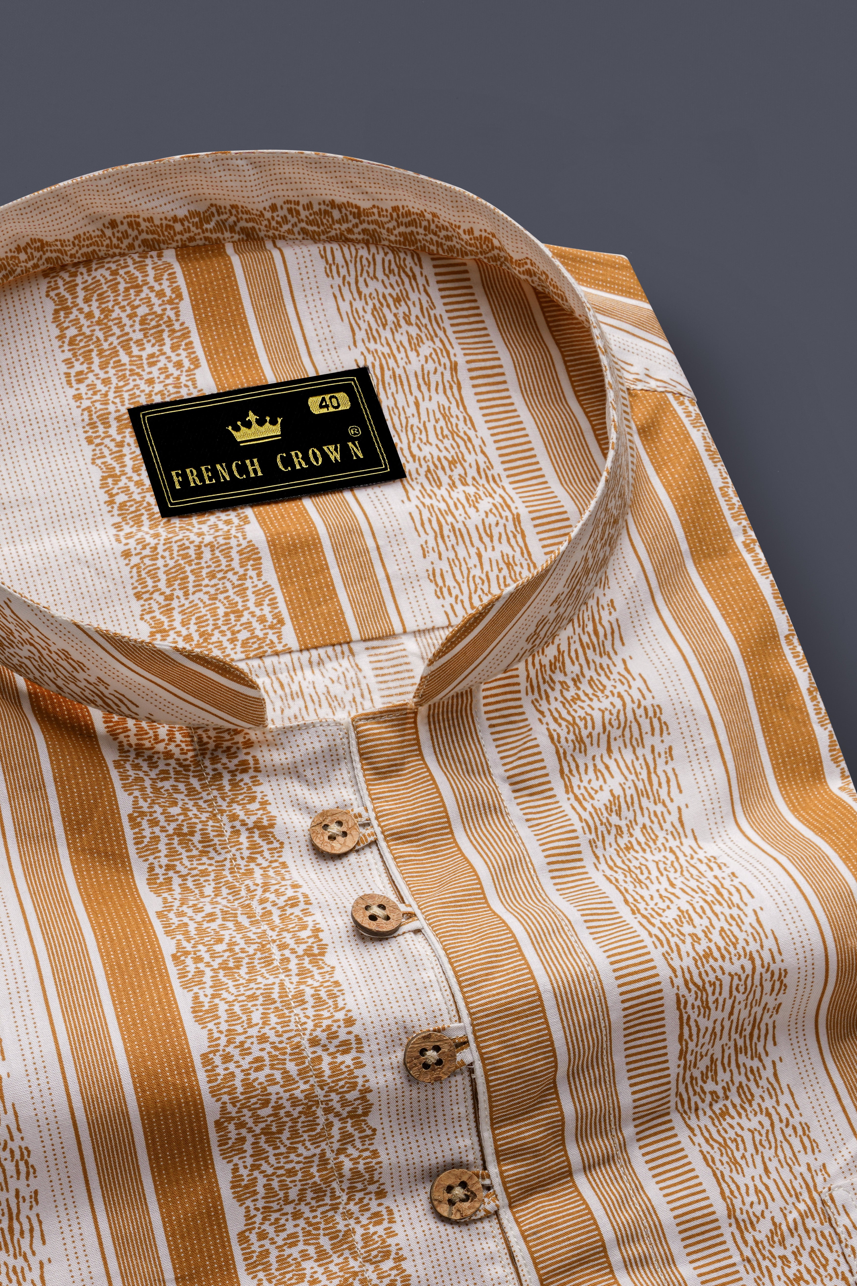 Off White and Di Serria Brown Striped Premium Cotton Kurta Shirt