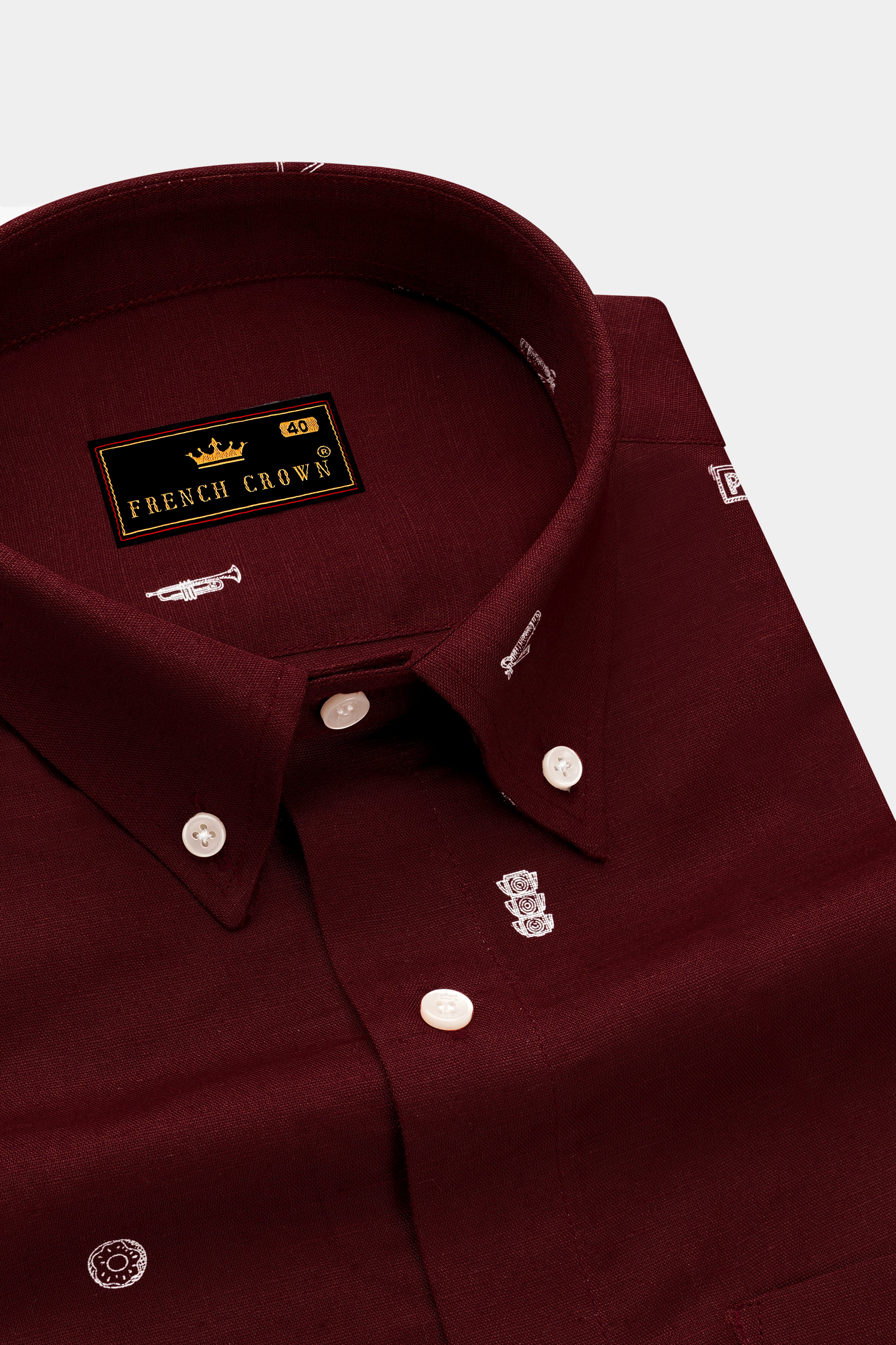 Espresso Red Printed Luxurious Linen Shirt