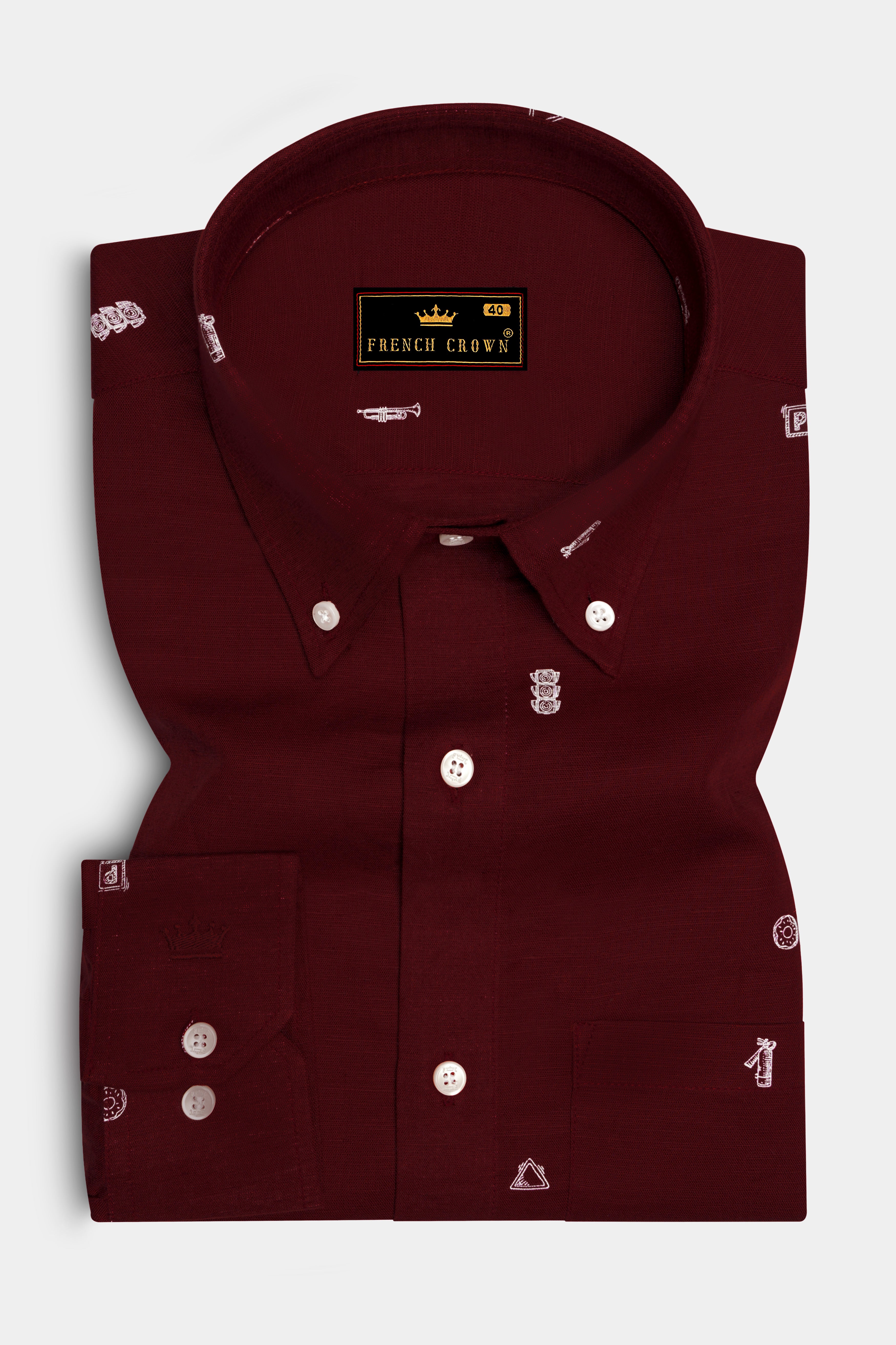 Espresso Red Printed Luxurious Linen Shirt