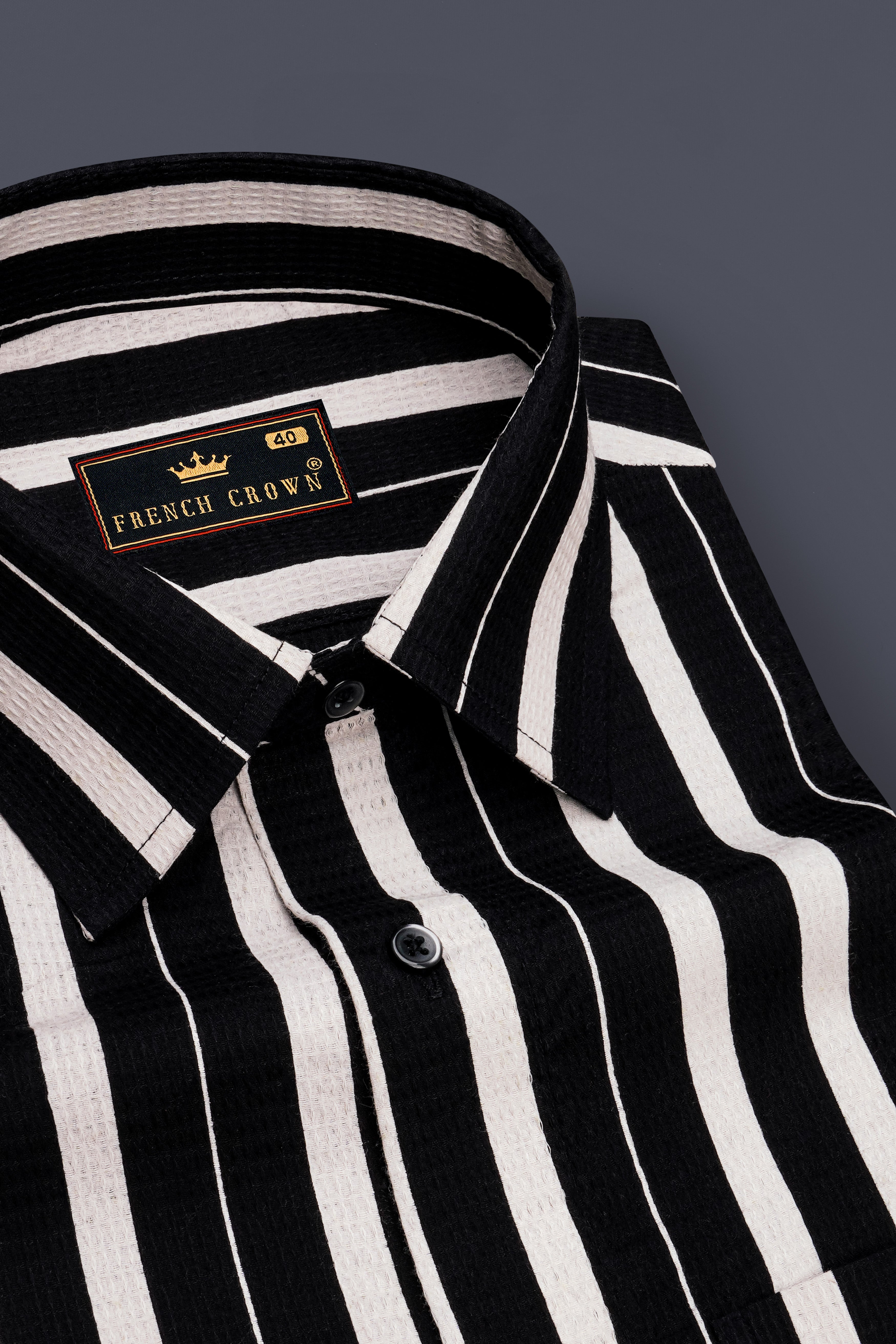 Jade Black and Gainsboro off White Striped Dobby Textured Premium Giza Cotton Shirt