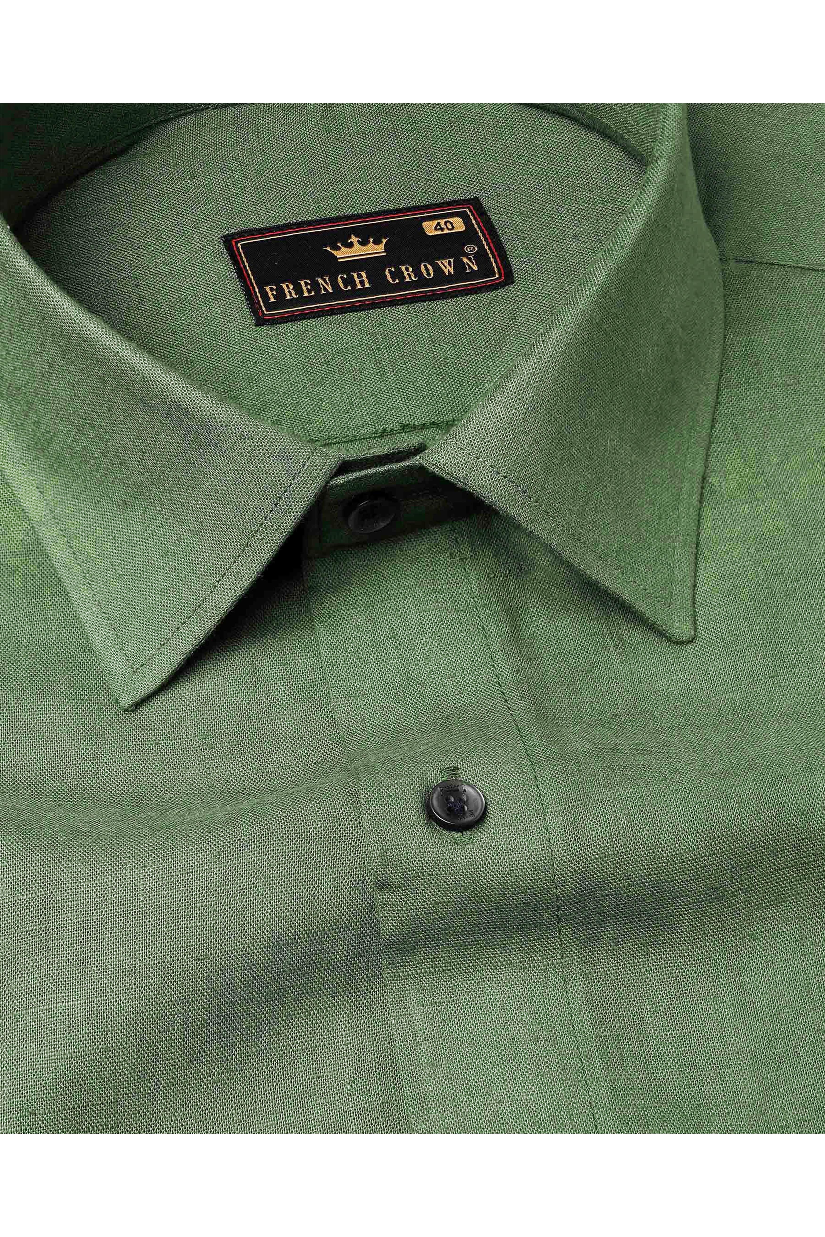 Finch Green Minion Hand Painted Luxurious Linen Designer Shirt