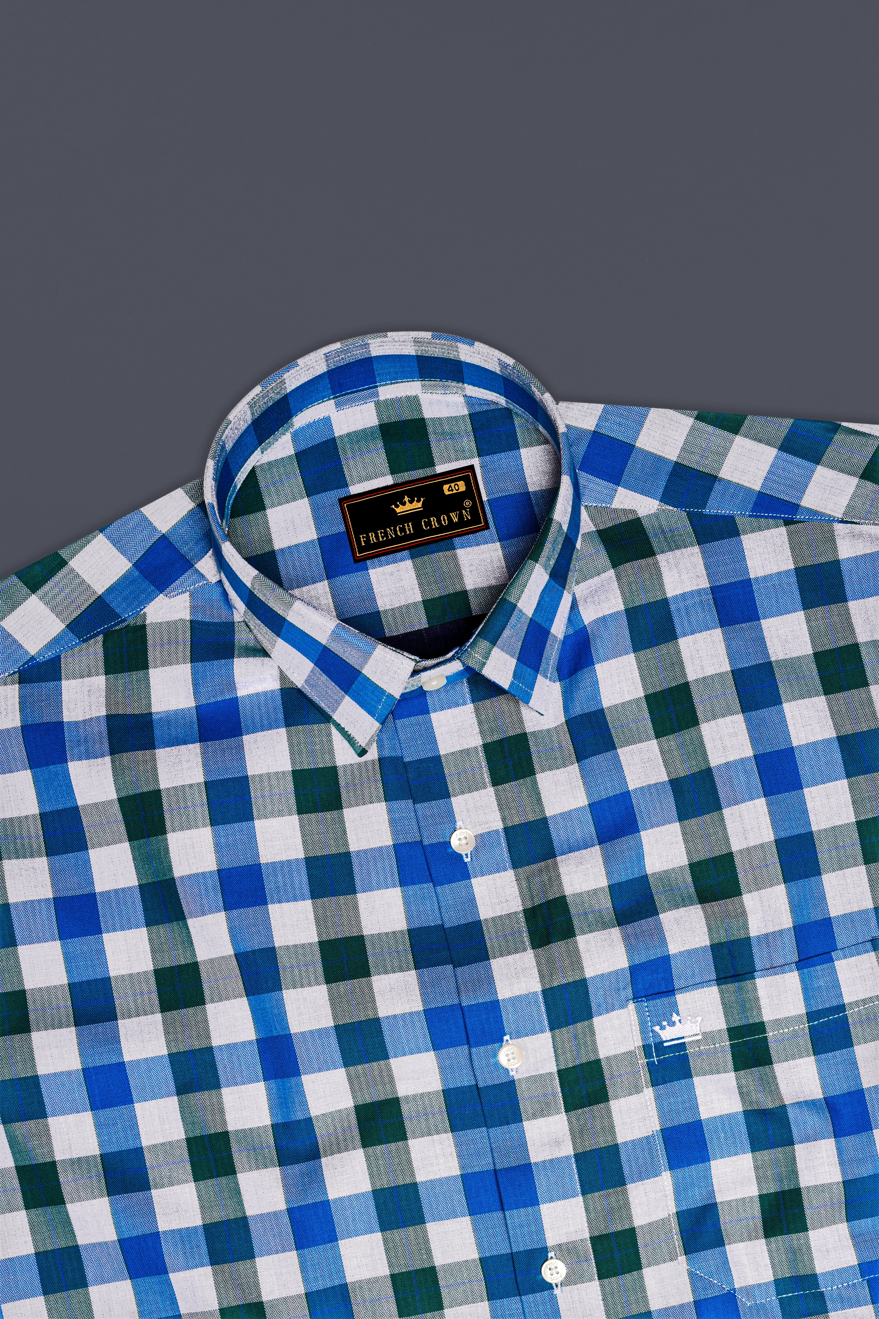 Mackerel Blue and Surfie Green Checkered Herringbone Premium Cotton Shirt