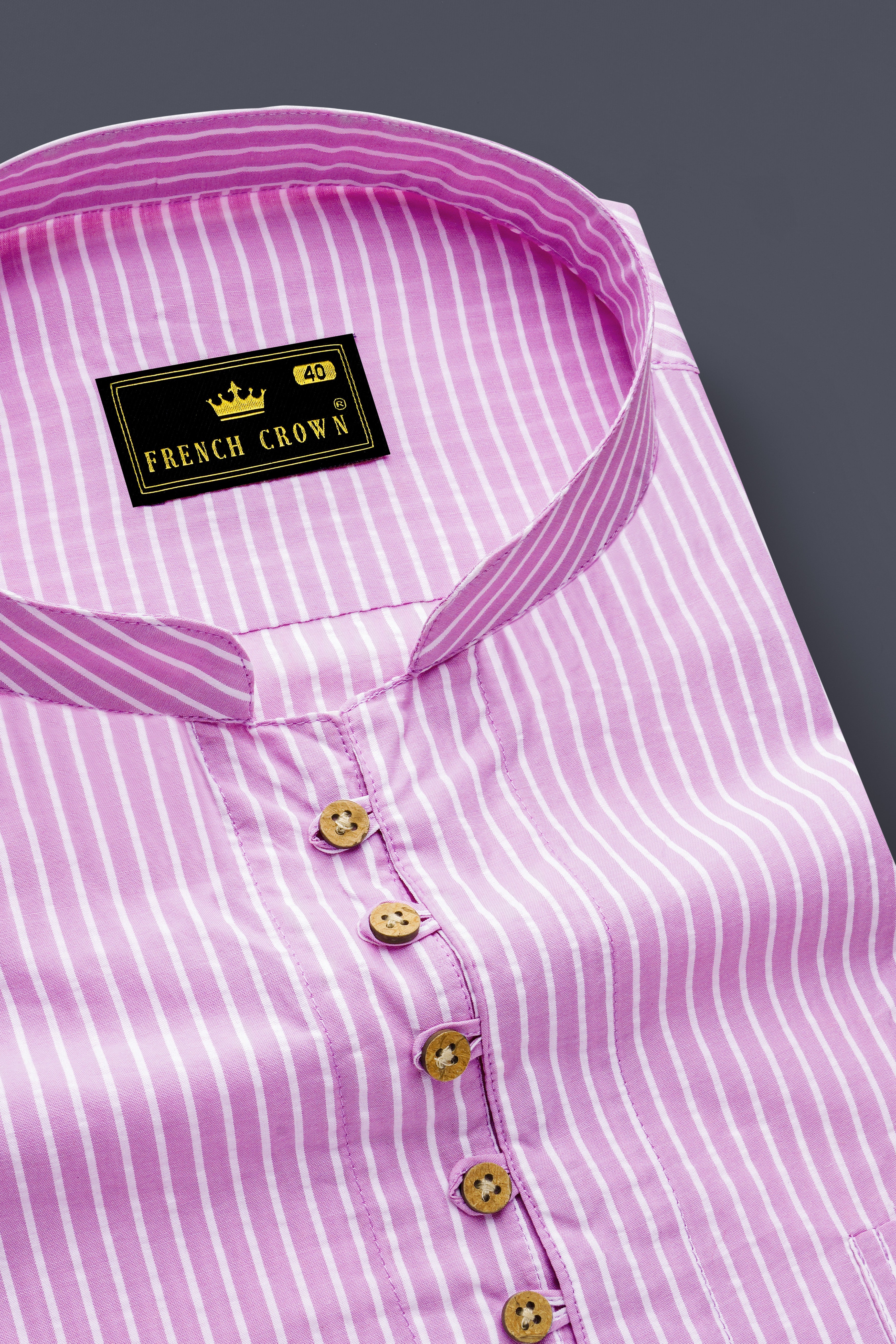 Melanie Pink With White Striped Seersucker Giza Cotton Kurta Shirt