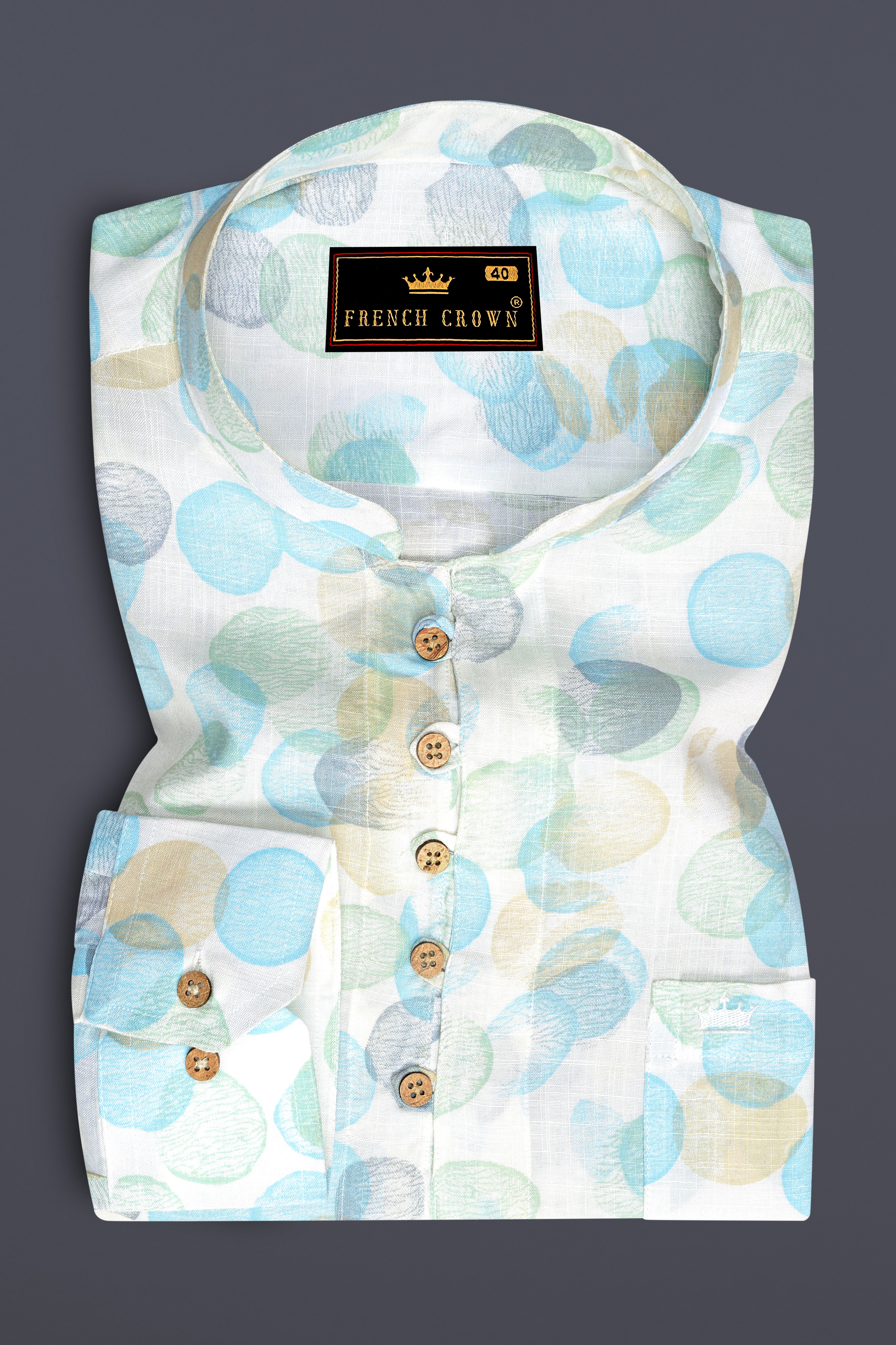 Aqua Island Blue and Surf Crest Green Polka Dots Premium Tencel Kurta Shirt