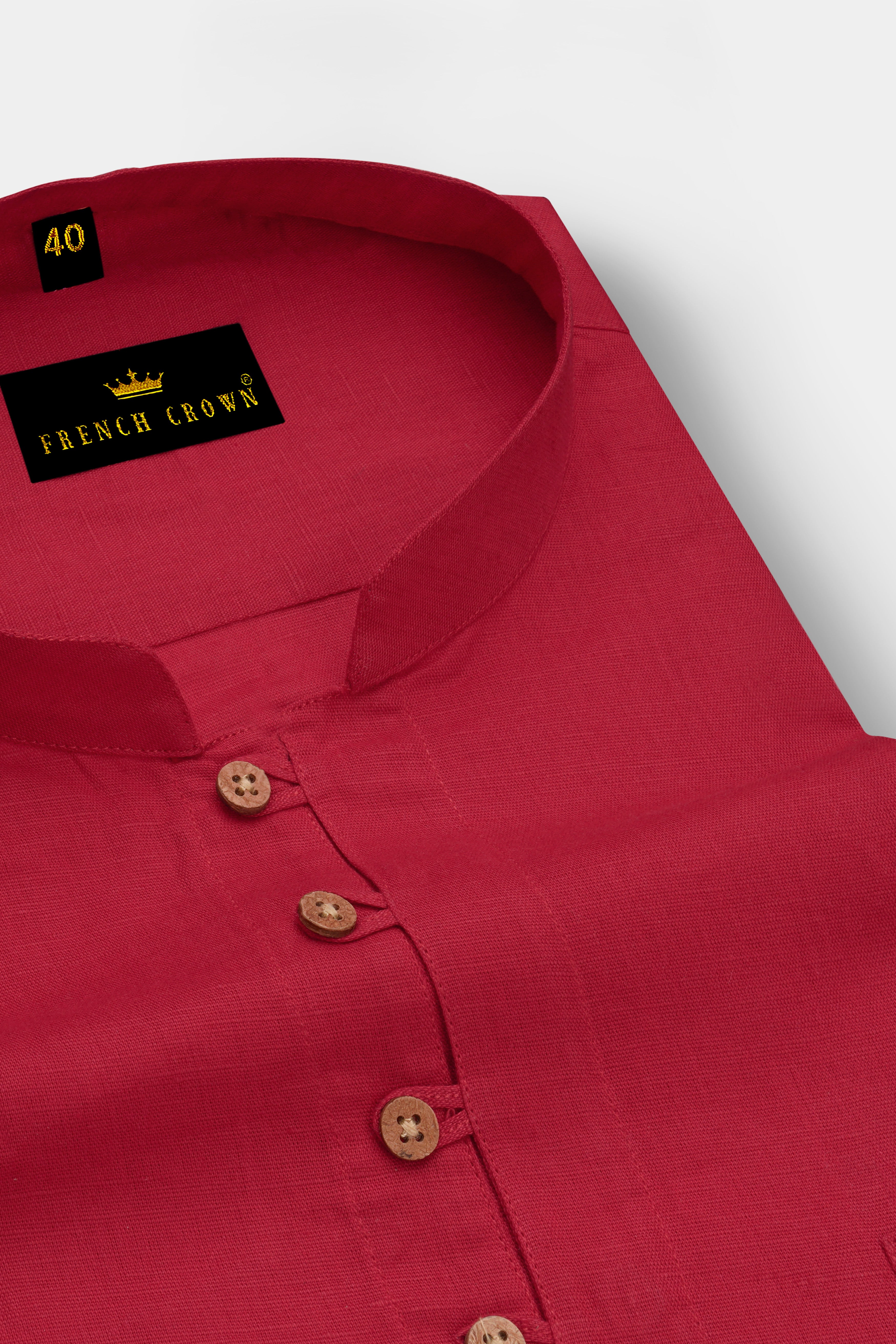 Stiletto Red Luxurious Linen Kurta Shirt